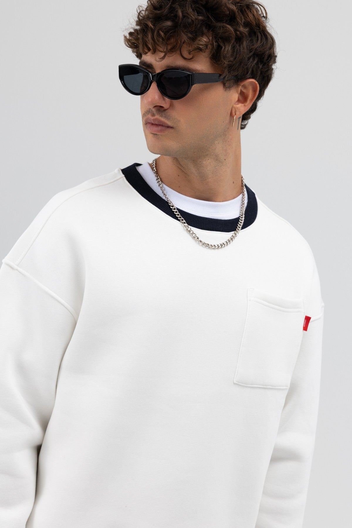 Oversized Sweatshirt with Crew Neck and Pocket Details