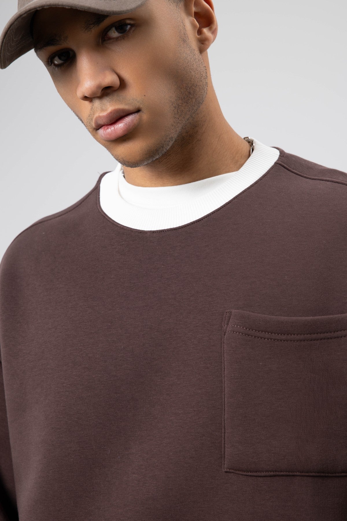 Oversized Sweatshirt with Crew Neck and Pocket Details