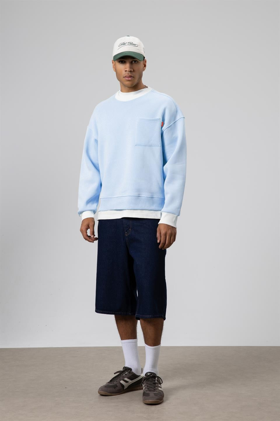 Oversized Sweatshirt with Crew Neck and Pocket Details