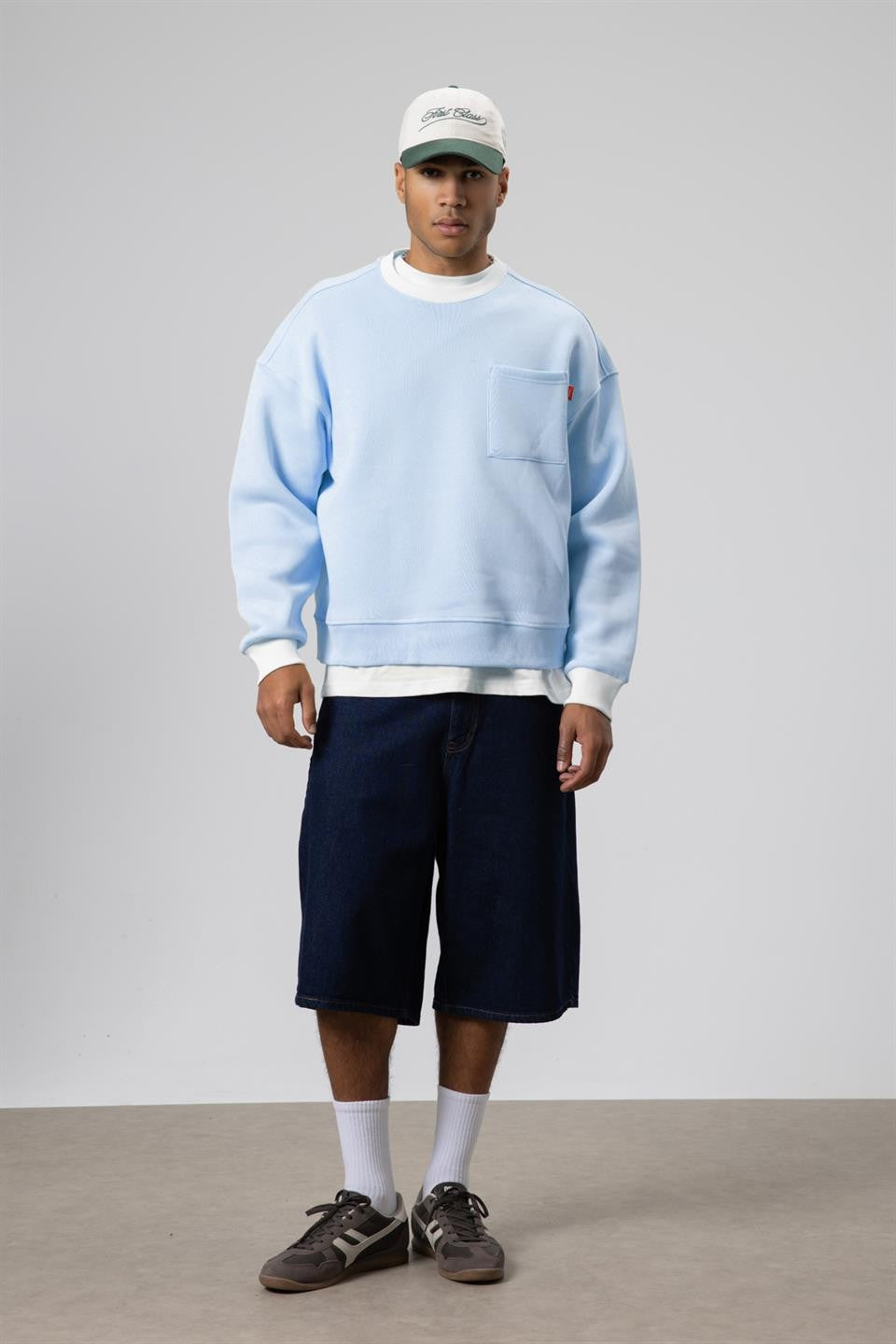 Oversized Sweatshirt with Crew Neck and Pocket Details