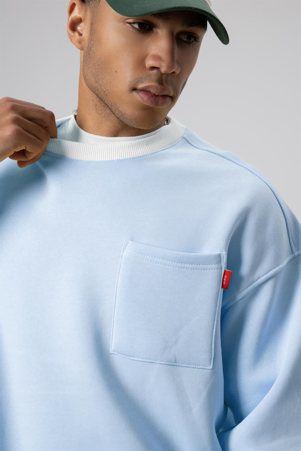 Oversized Sweatshirt with Crew Neck and Pocket Details