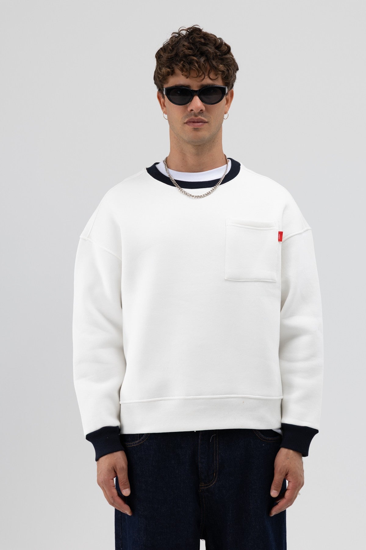 Oversized Sweatshirt with Crew Neck and Pocket Details