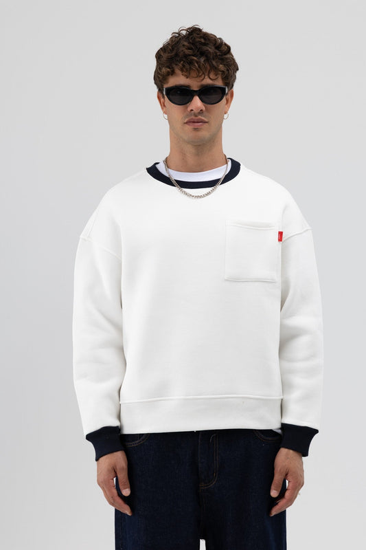 Oversized Sweatshirt with Crew Neck and Pocket Details