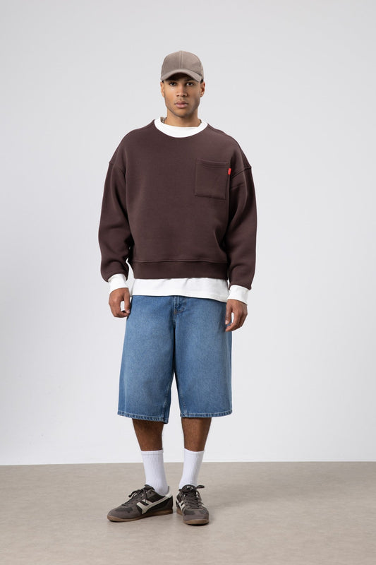 Oversized Sweatshirt with Crew Neck and Pocket Details