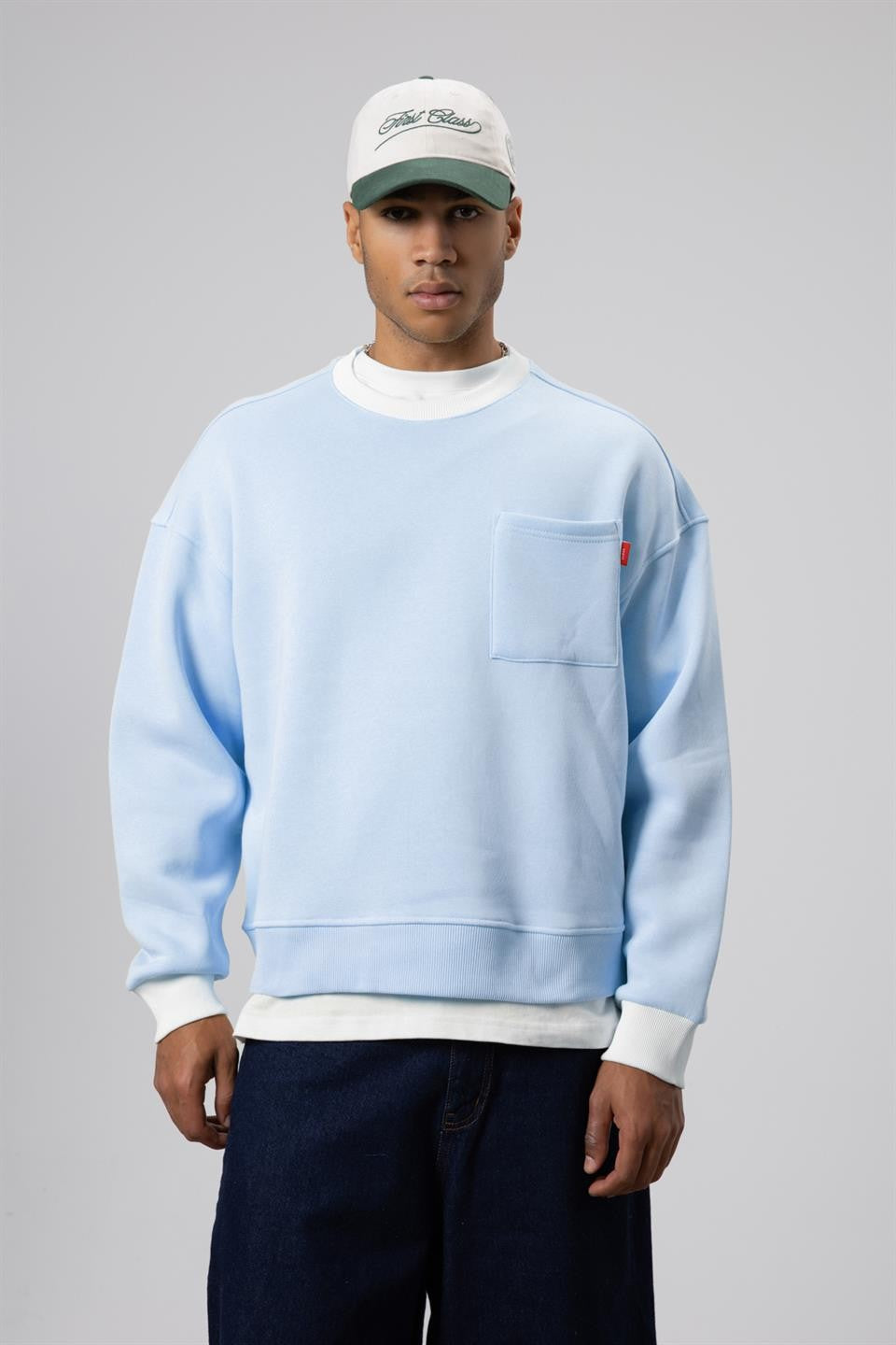 Oversized Sweatshirt with Crew Neck and Pocket Details