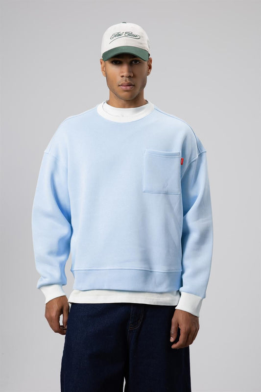 Oversized Sweatshirt with Crew Neck and Pocket Details