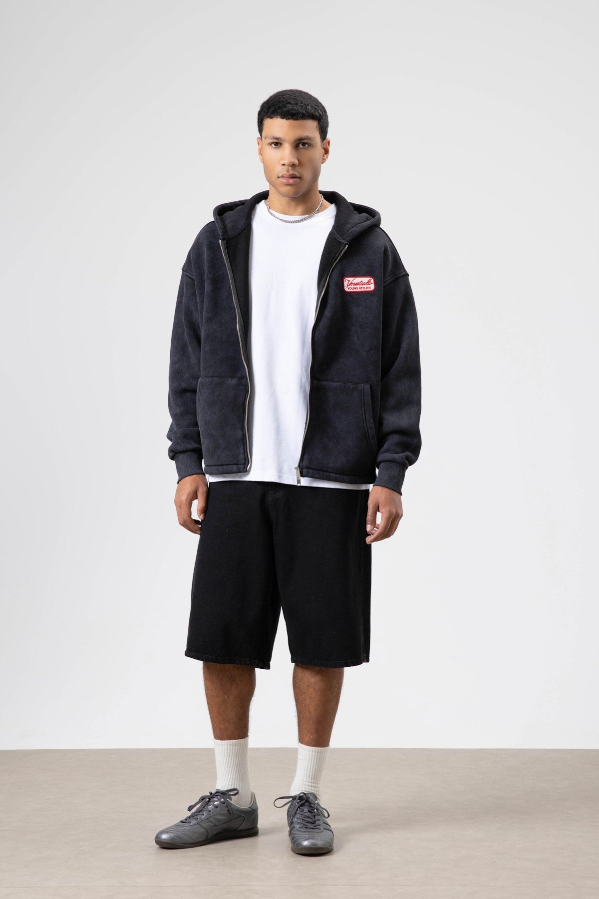 Oversized Zipper-Front Hooded Sweatshirt