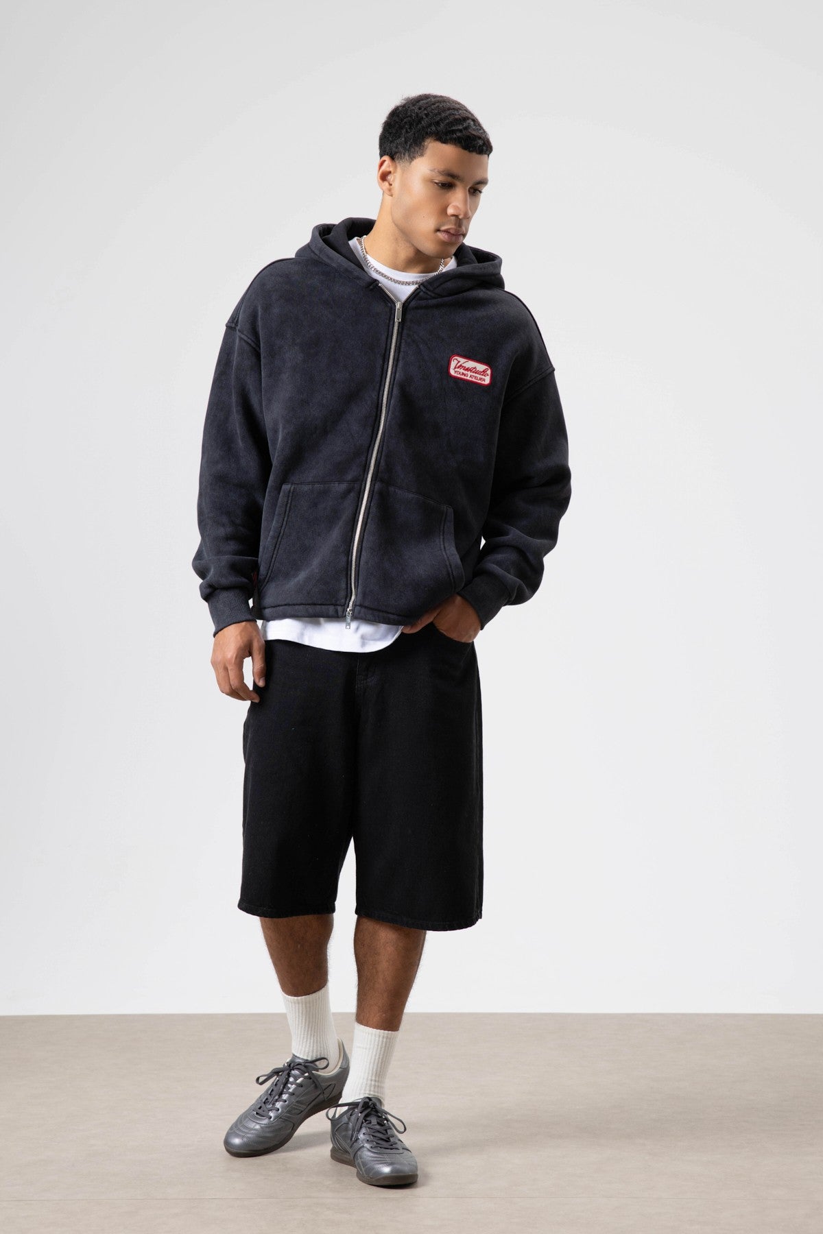 Oversized Zipper-Front Hooded Sweatshirt