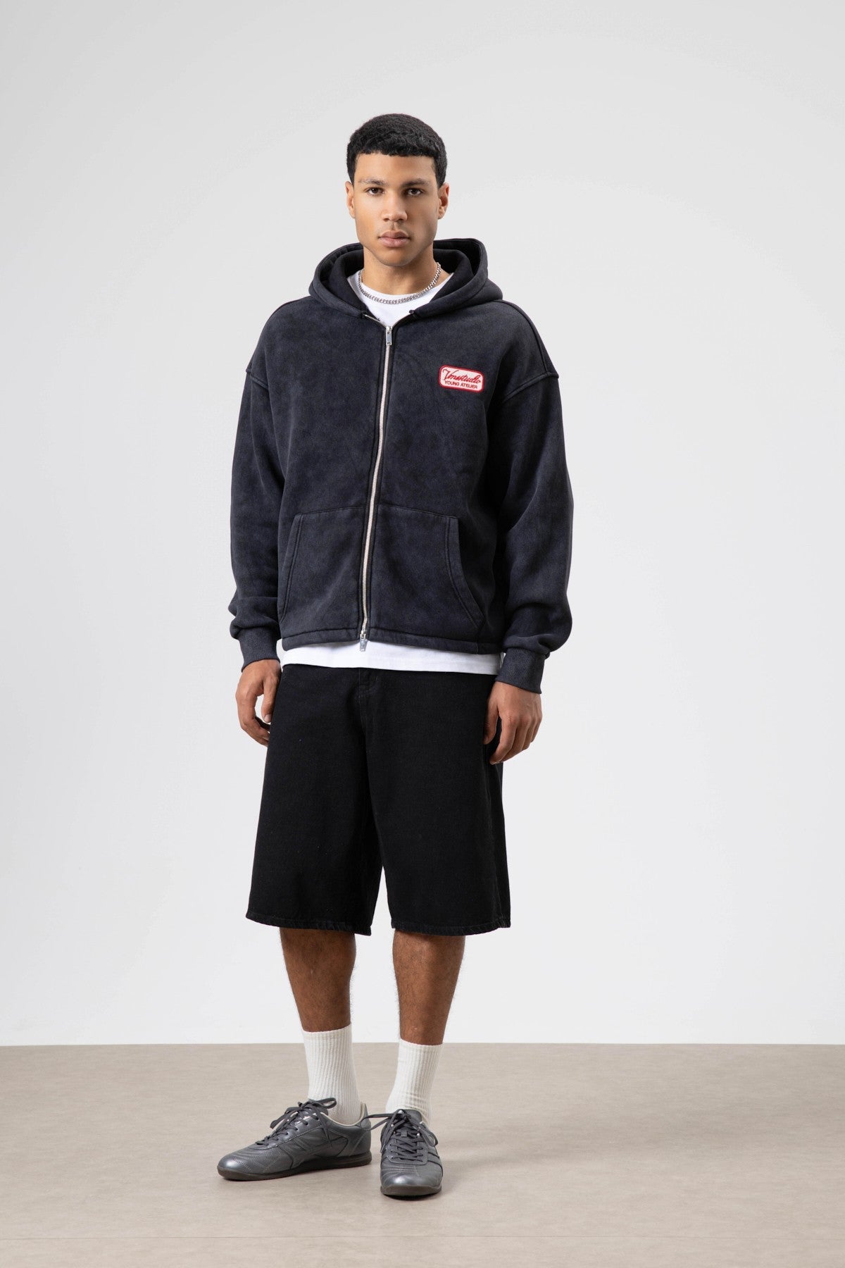 Oversized Zipper-Front Hooded Sweatshirt