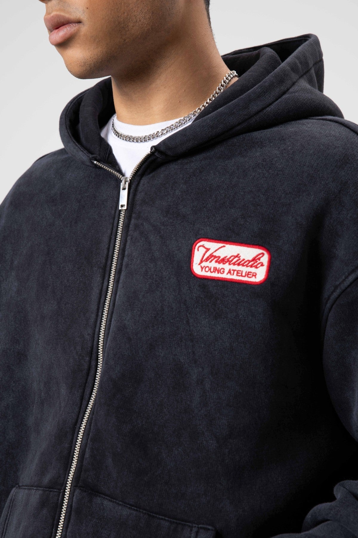 Oversized Zipper-Front Hooded Sweatshirt
