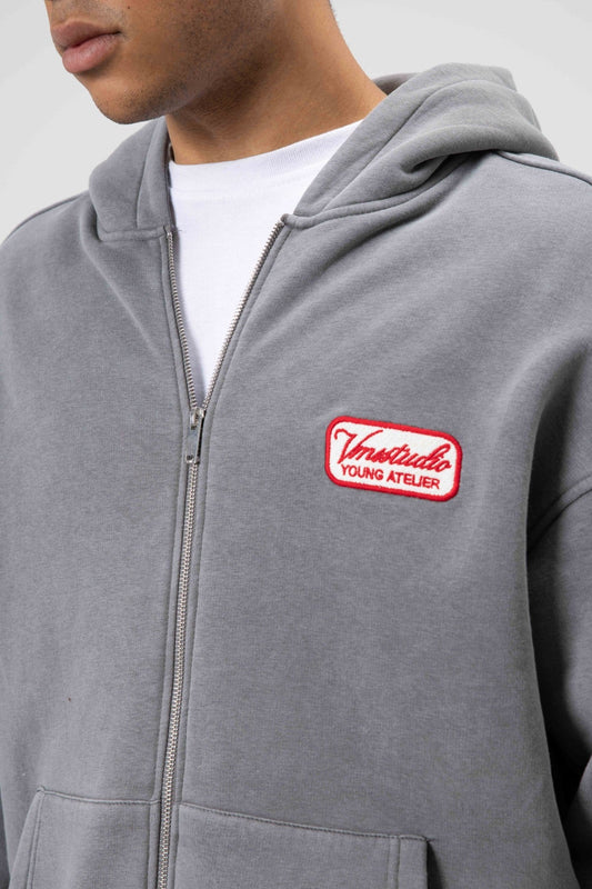 Oversized Zipper-Front Hooded Sweatshirt