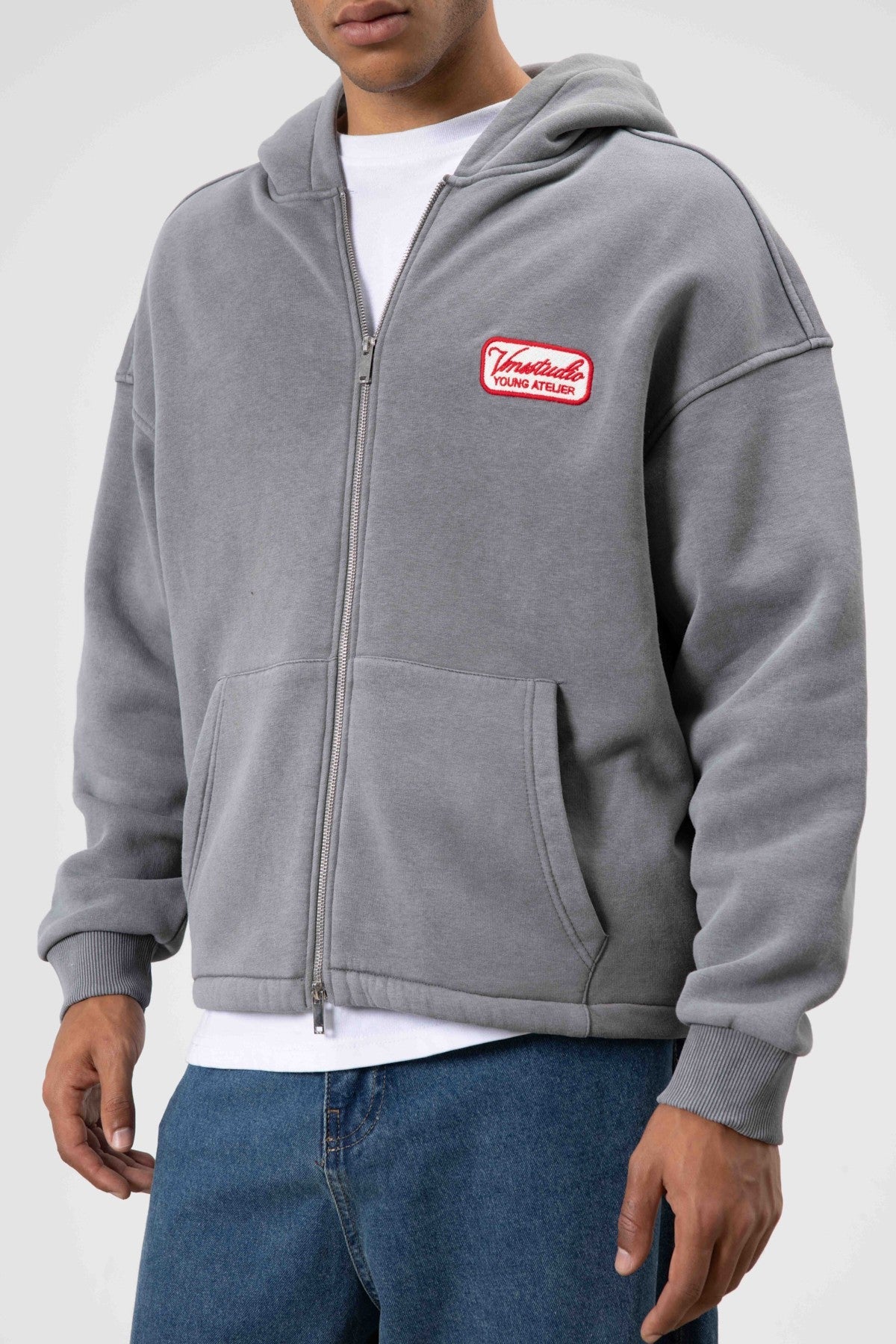 Oversized Zipper-Front Hooded Sweatshirt