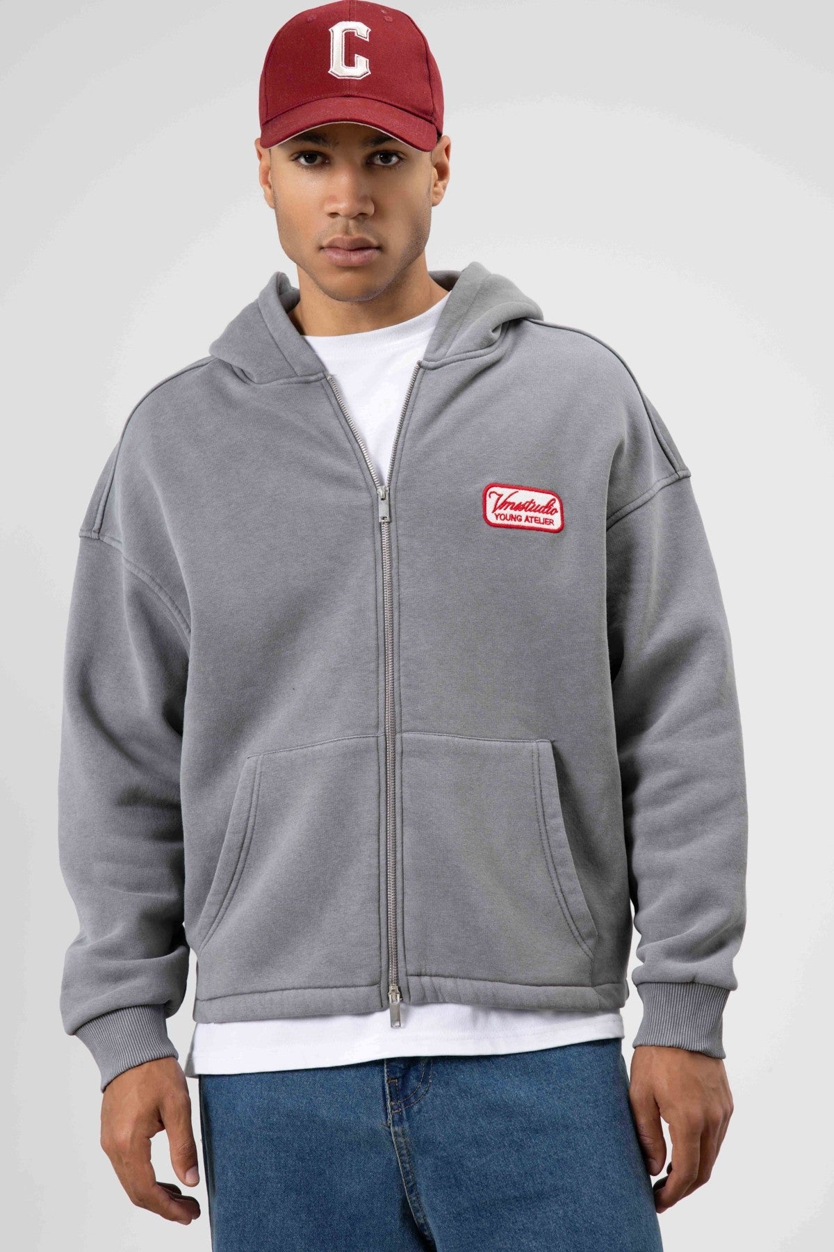 Oversized Zipper-Front Hooded Sweatshirt