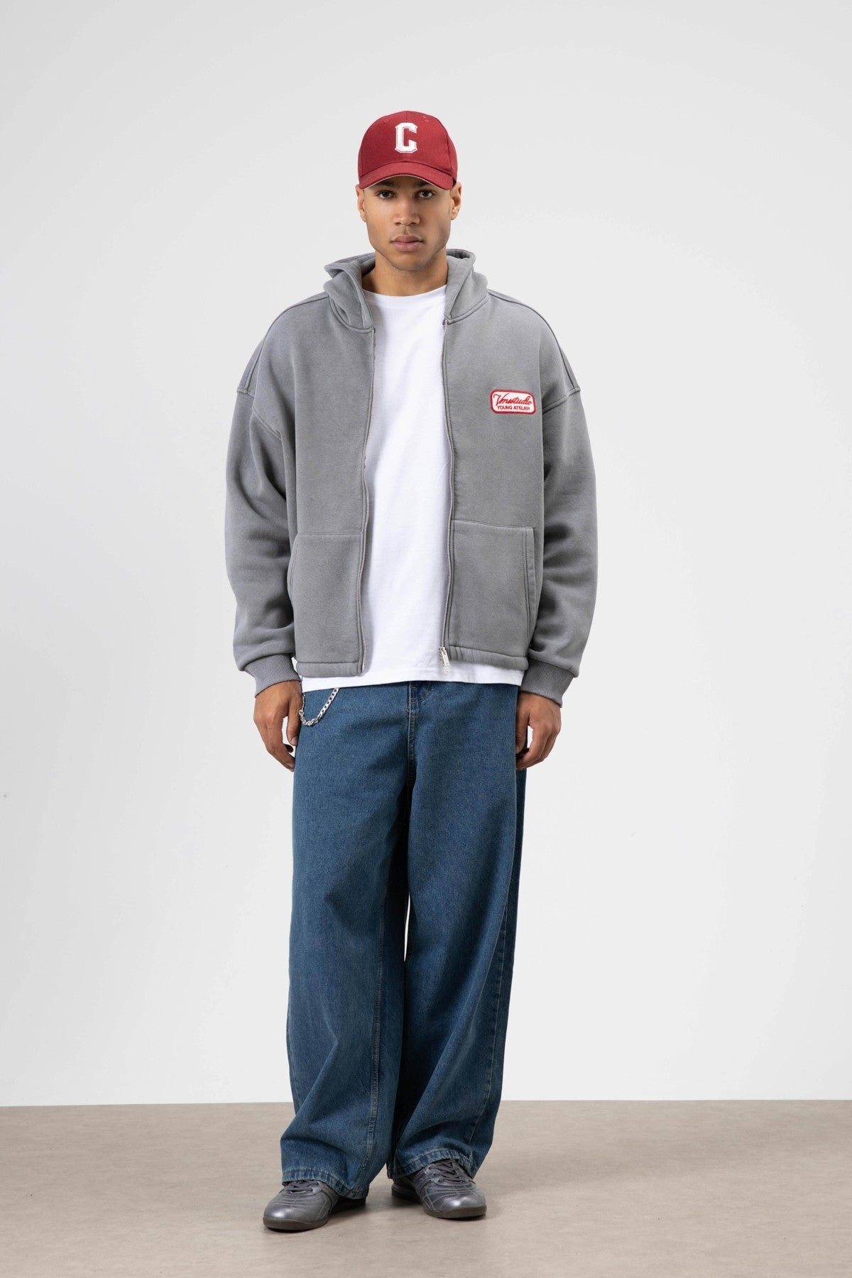 Oversized Zipper-Front Hooded Sweatshirt