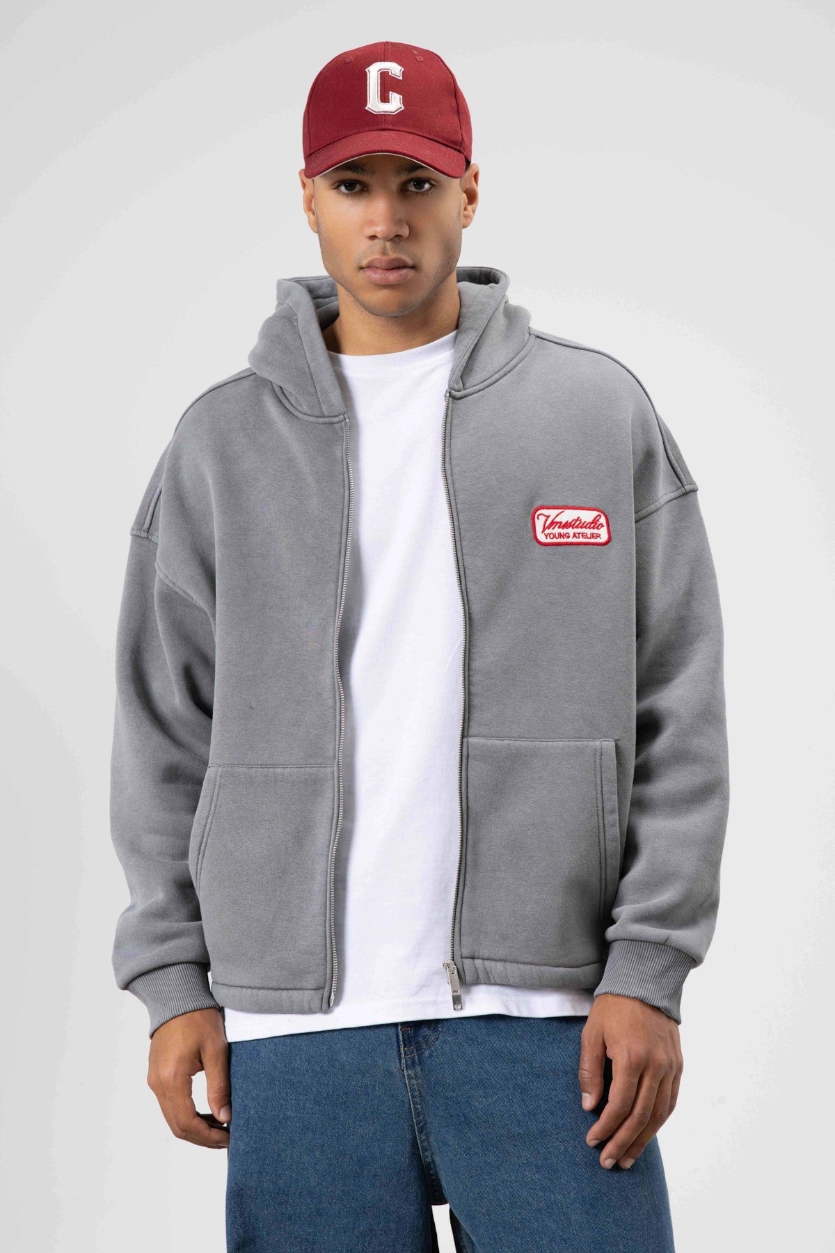 Oversized Zipper-Front Hooded Sweatshirt