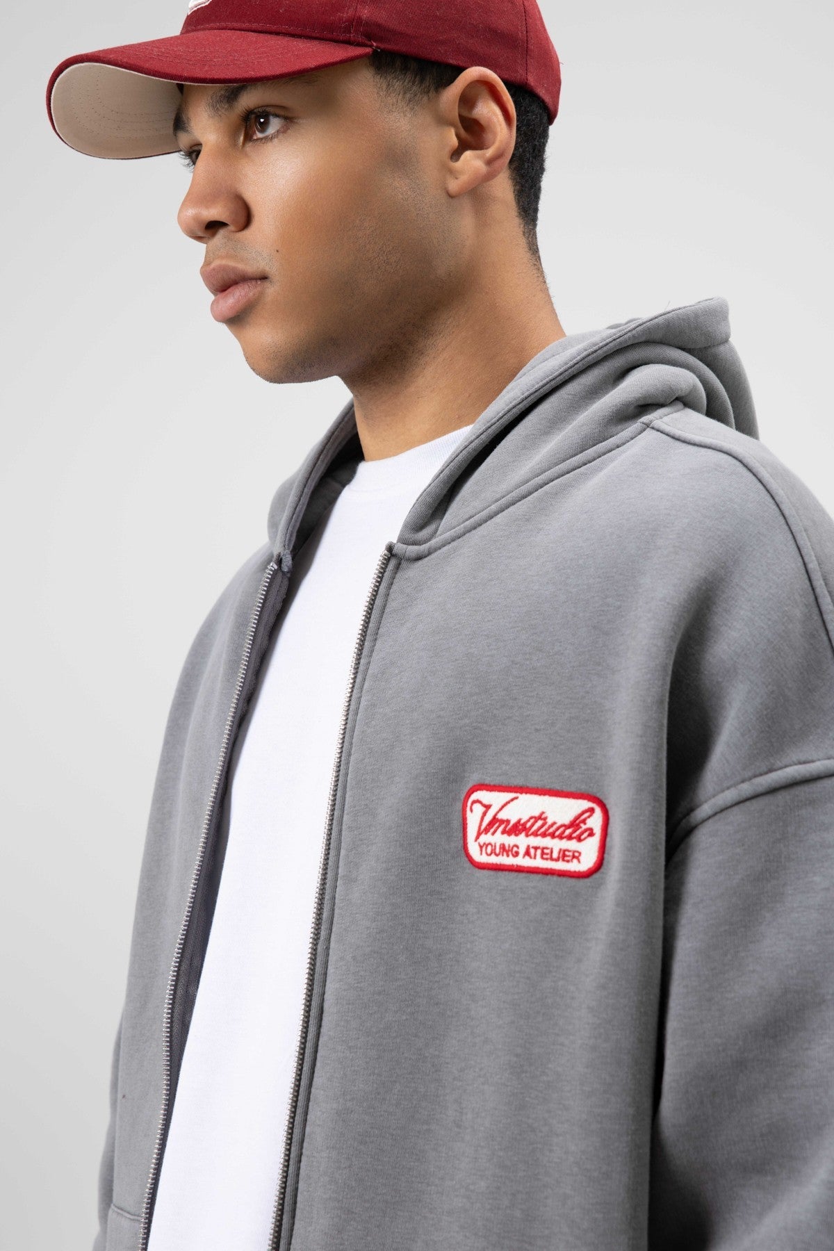 Oversized Zipper-Front Hooded Sweatshirt