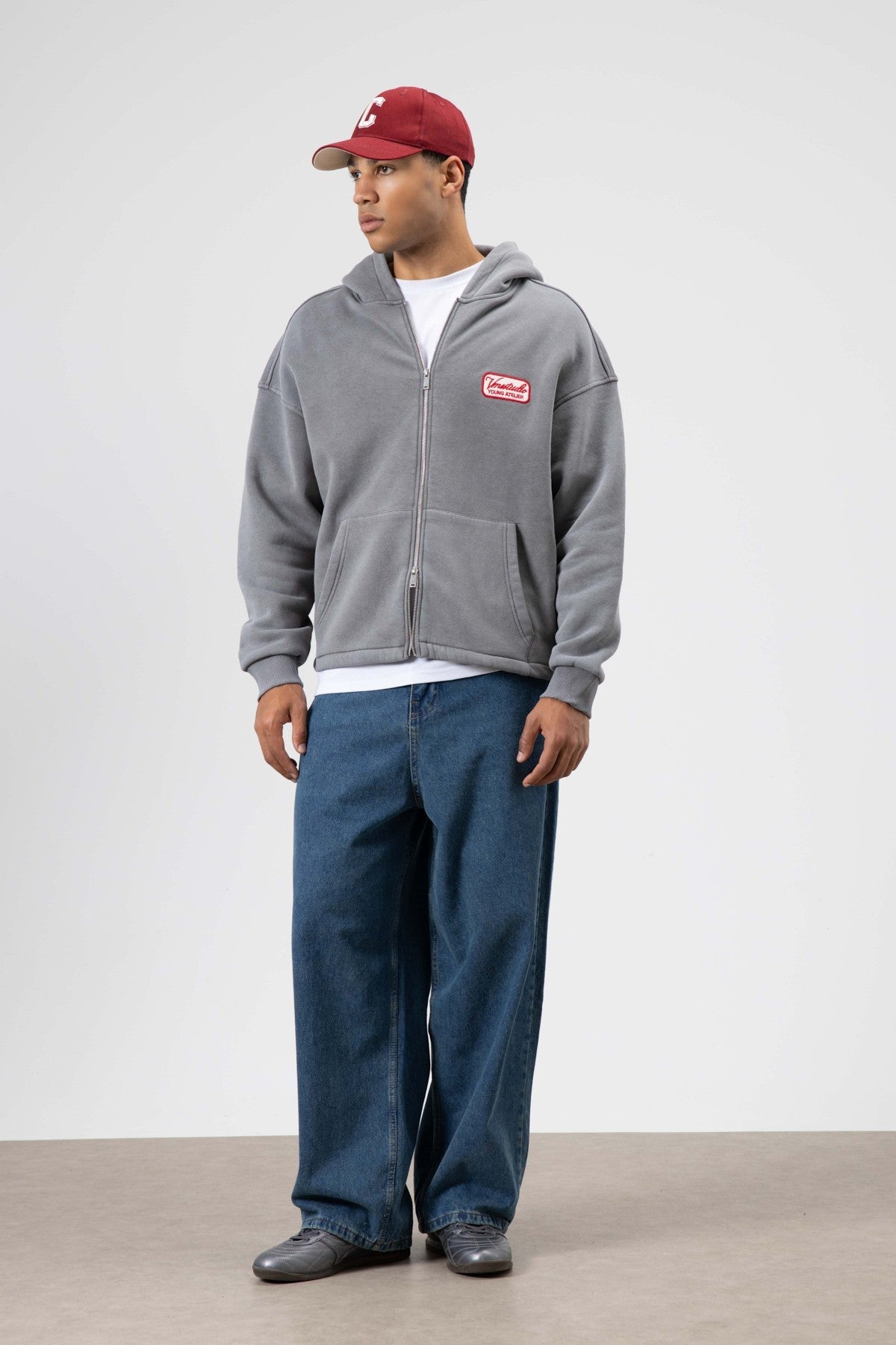 Oversized Zipper-Front Hooded Sweatshirt