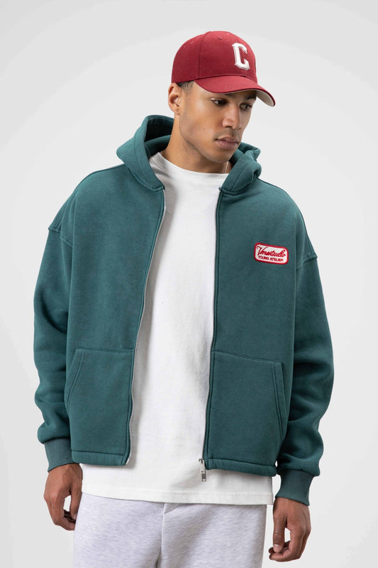 Oversized Zipper-Front Hooded Sweatshirt
