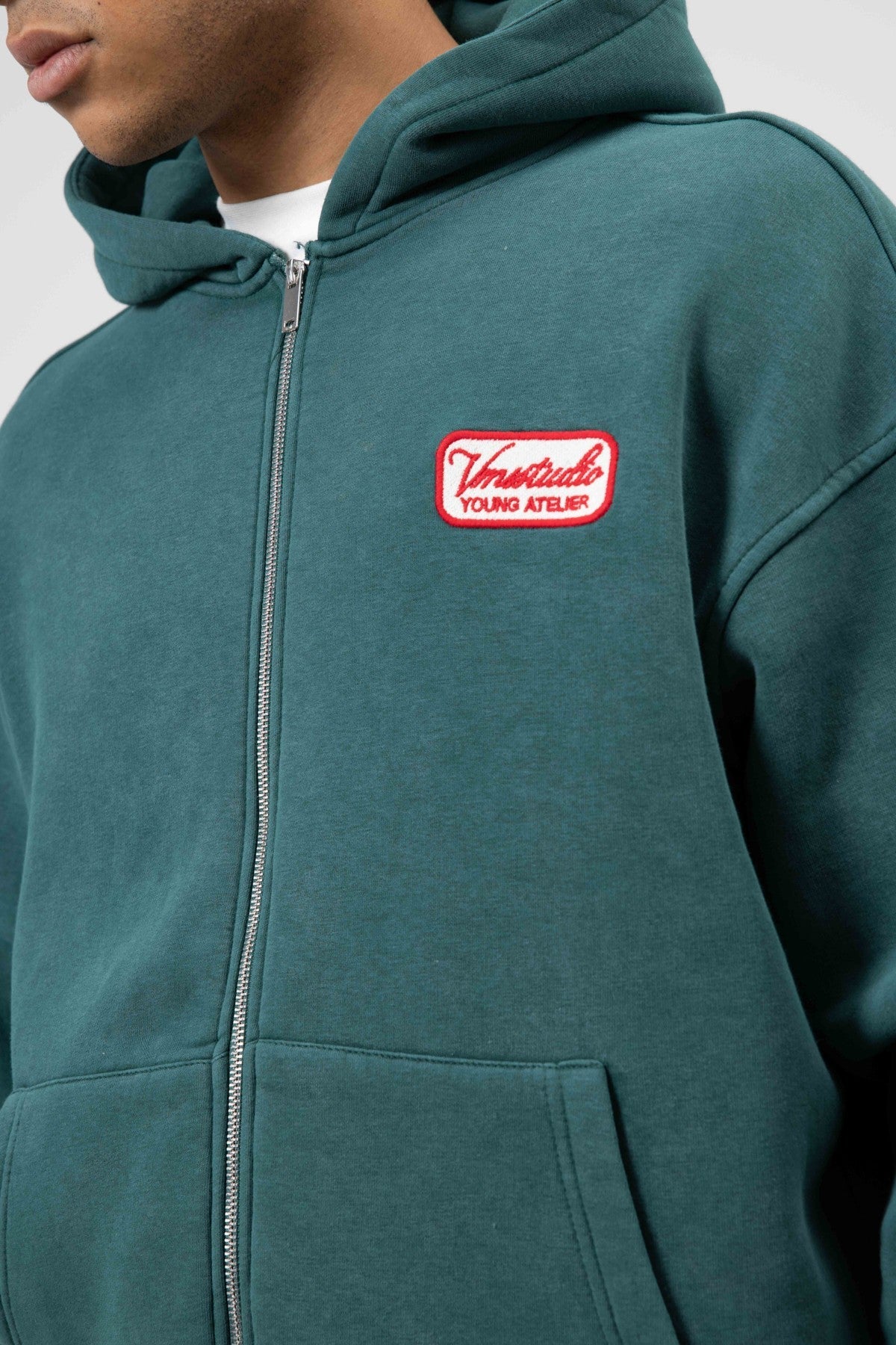 Oversized Zipper-Front Hooded Sweatshirt
