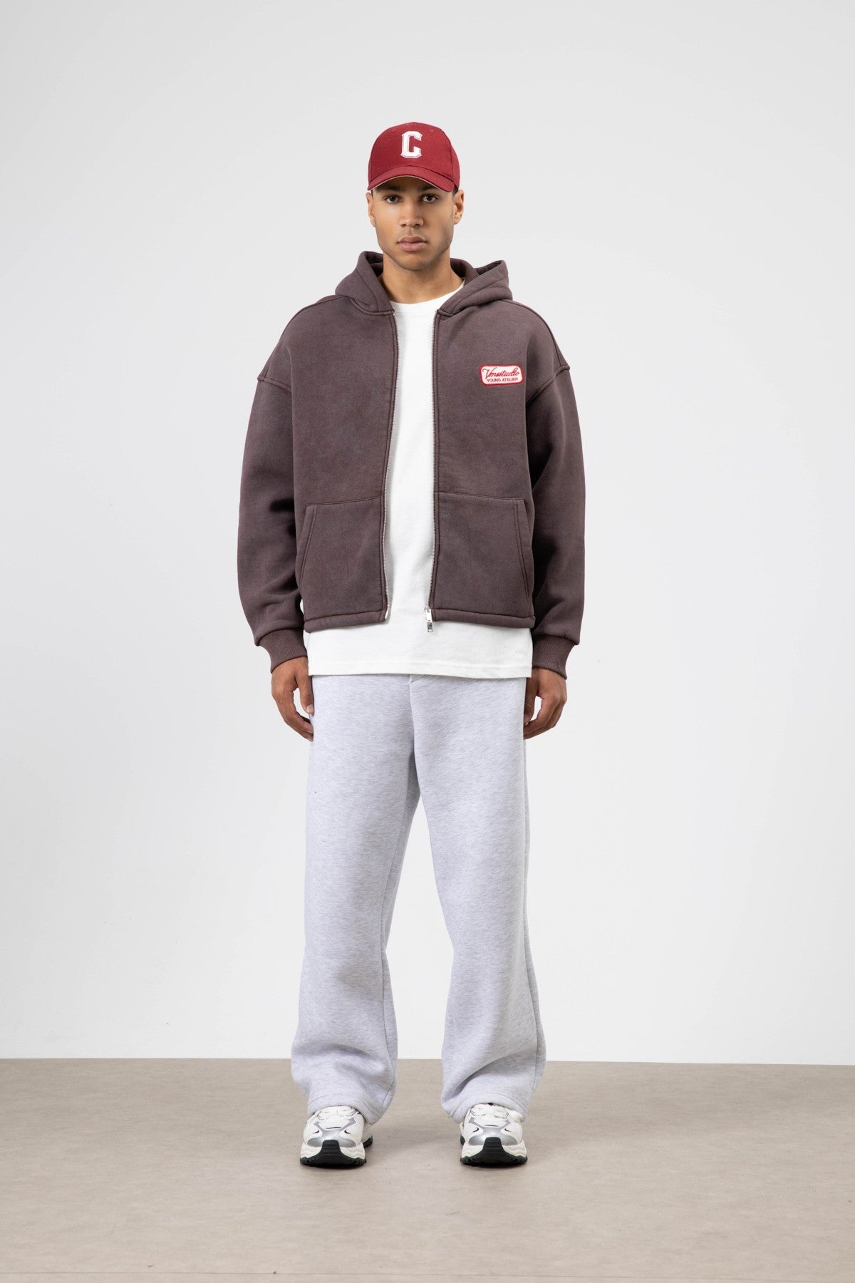 Oversized Zipper-Front Hooded Sweatshirt