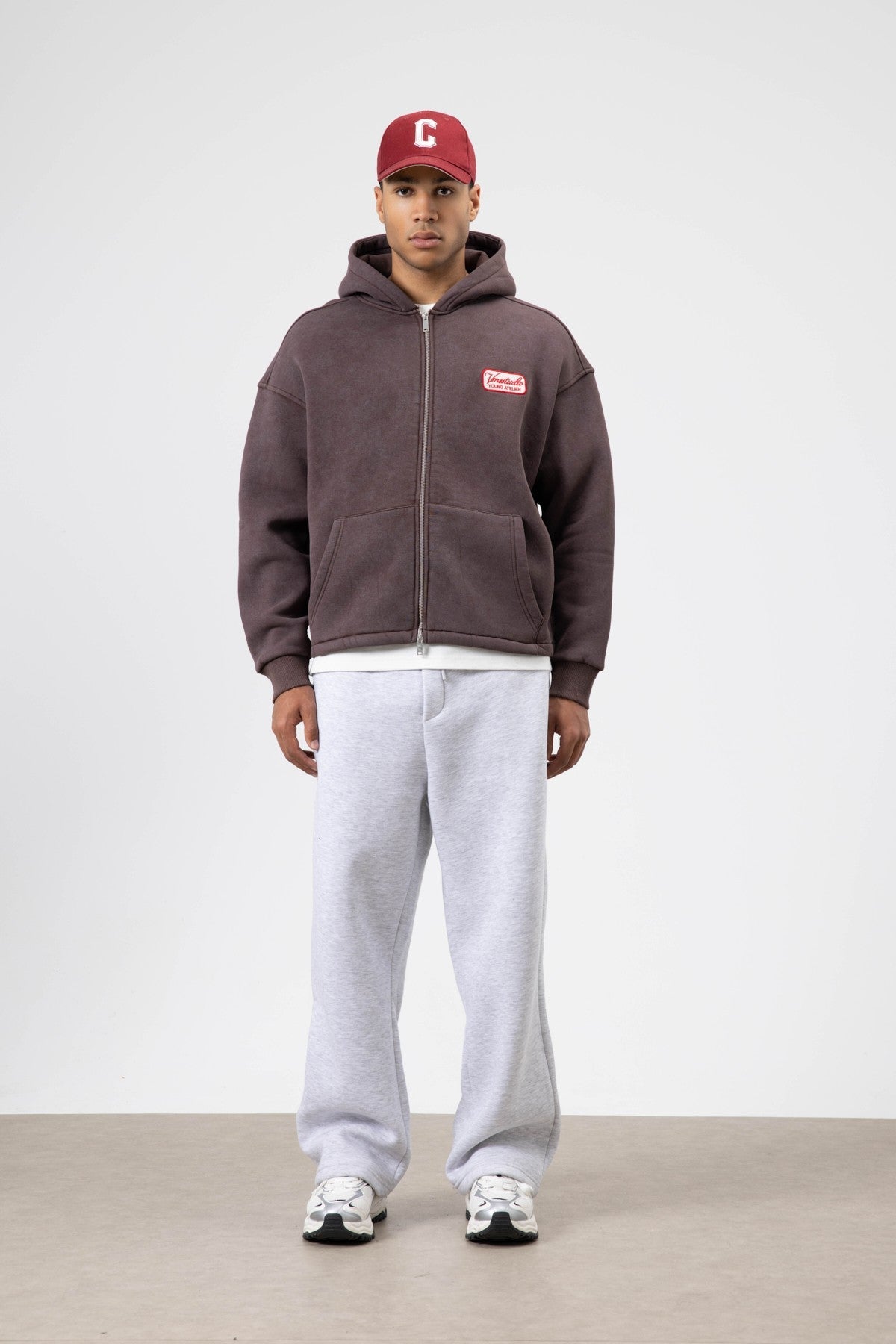Oversized Zipper-Front Hooded Sweatshirt