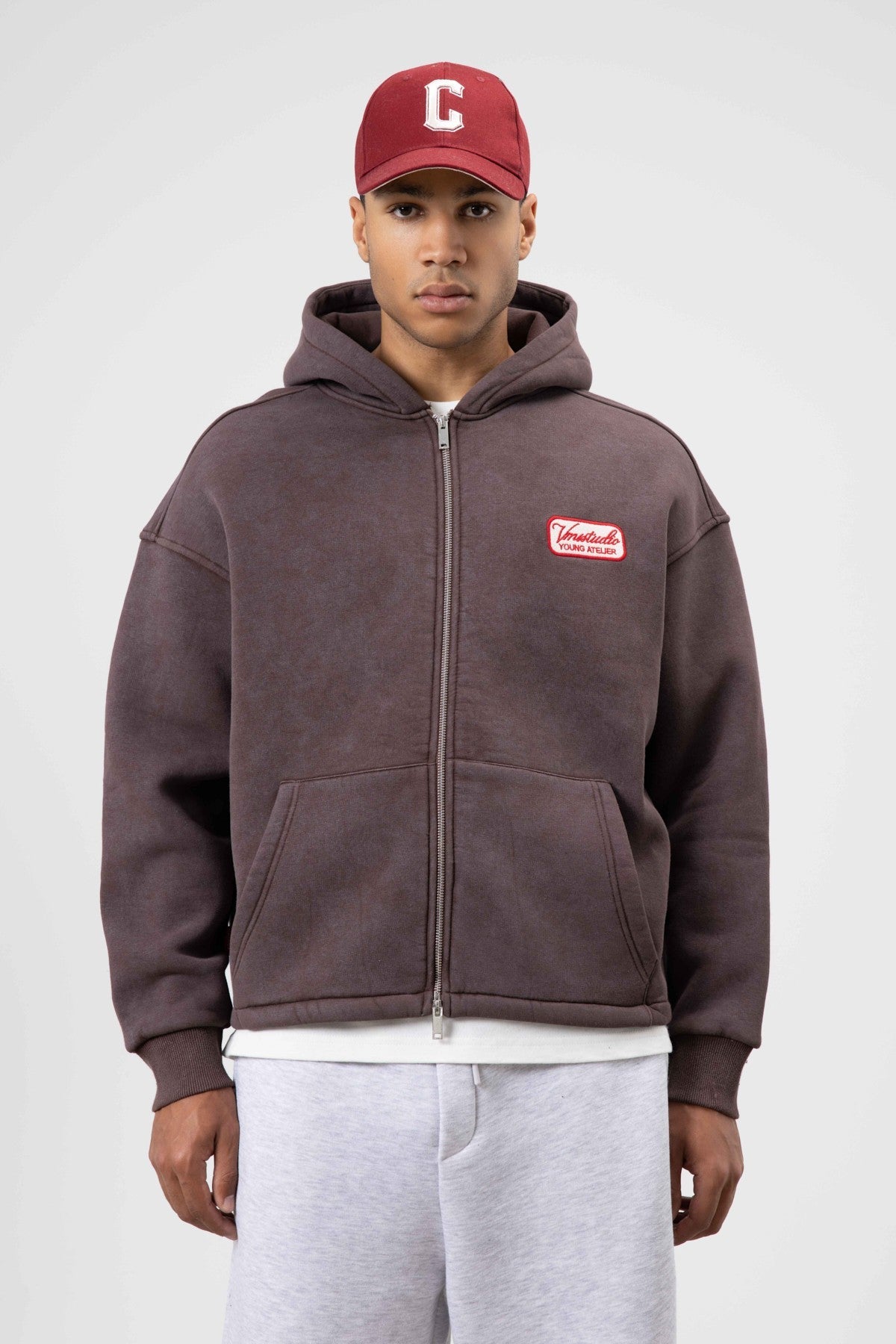 Oversized Zipper-Front Hooded Sweatshirt