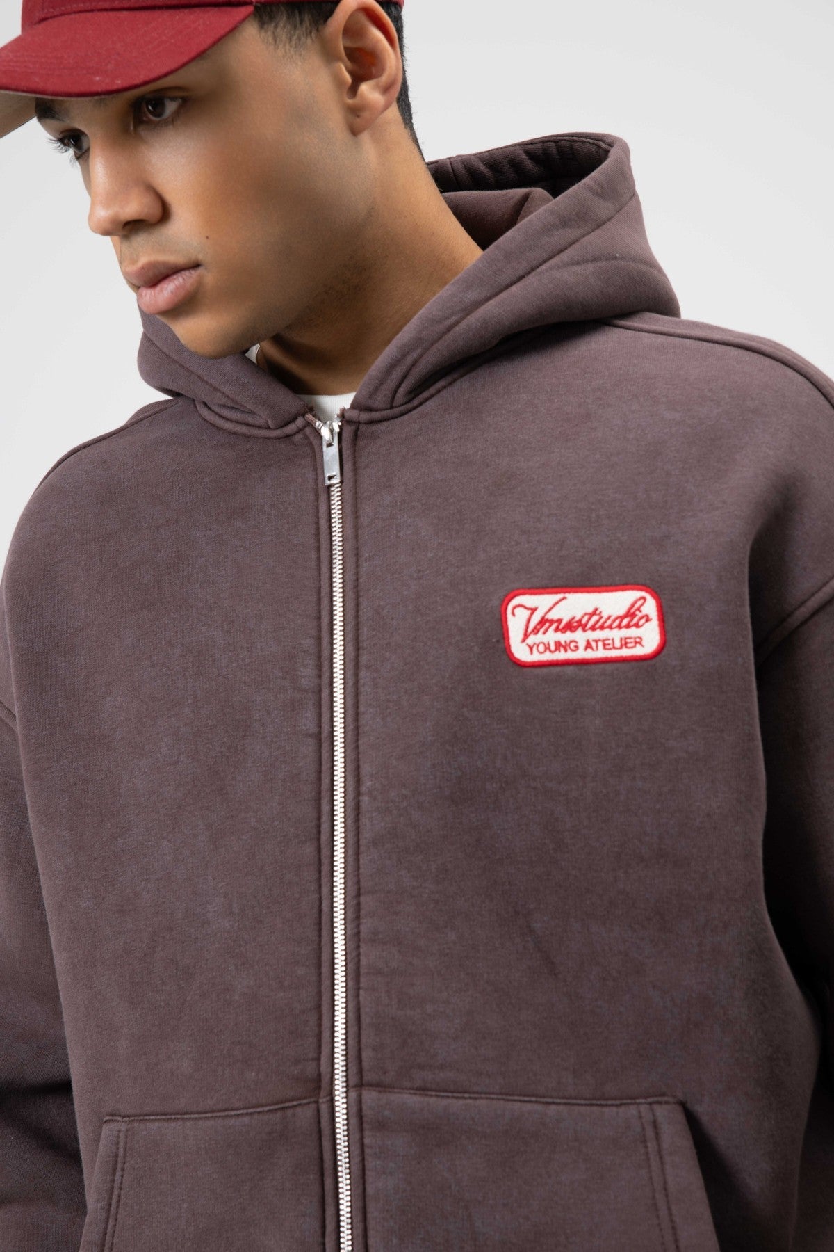 Oversized Zipper-Front Hooded Sweatshirt