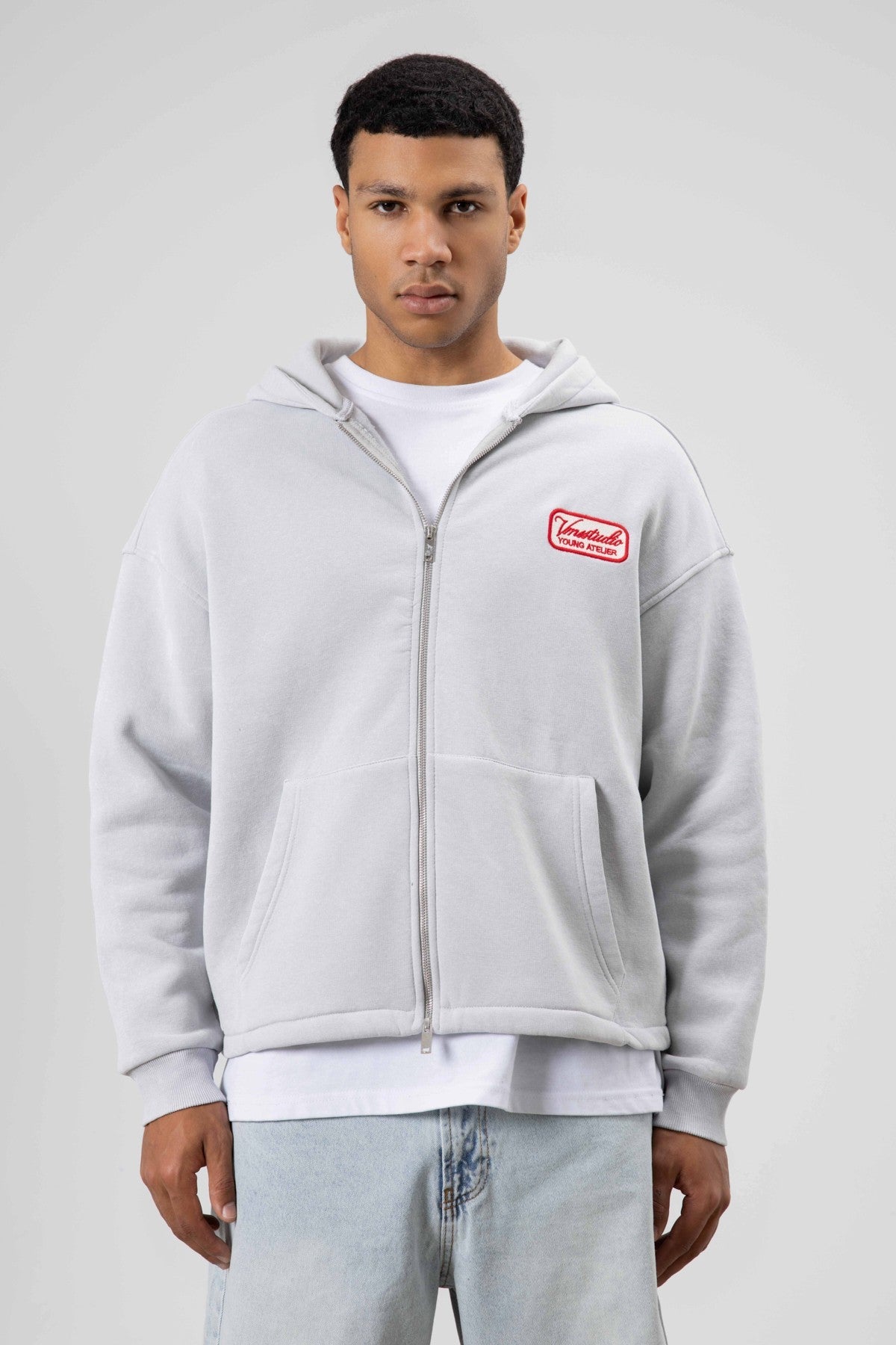Oversized Zipper-Front Hooded Sweatshirt