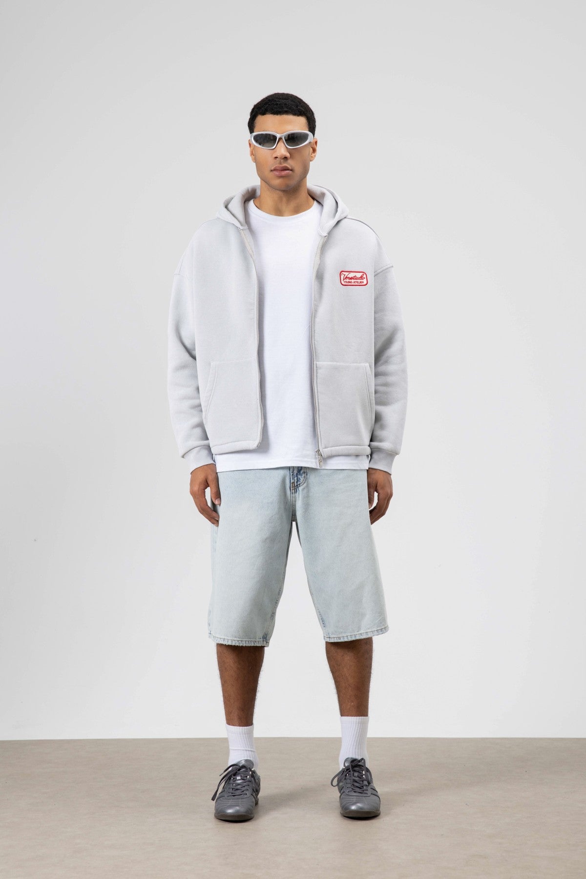Oversized Zipper-Front Hooded Sweatshirt