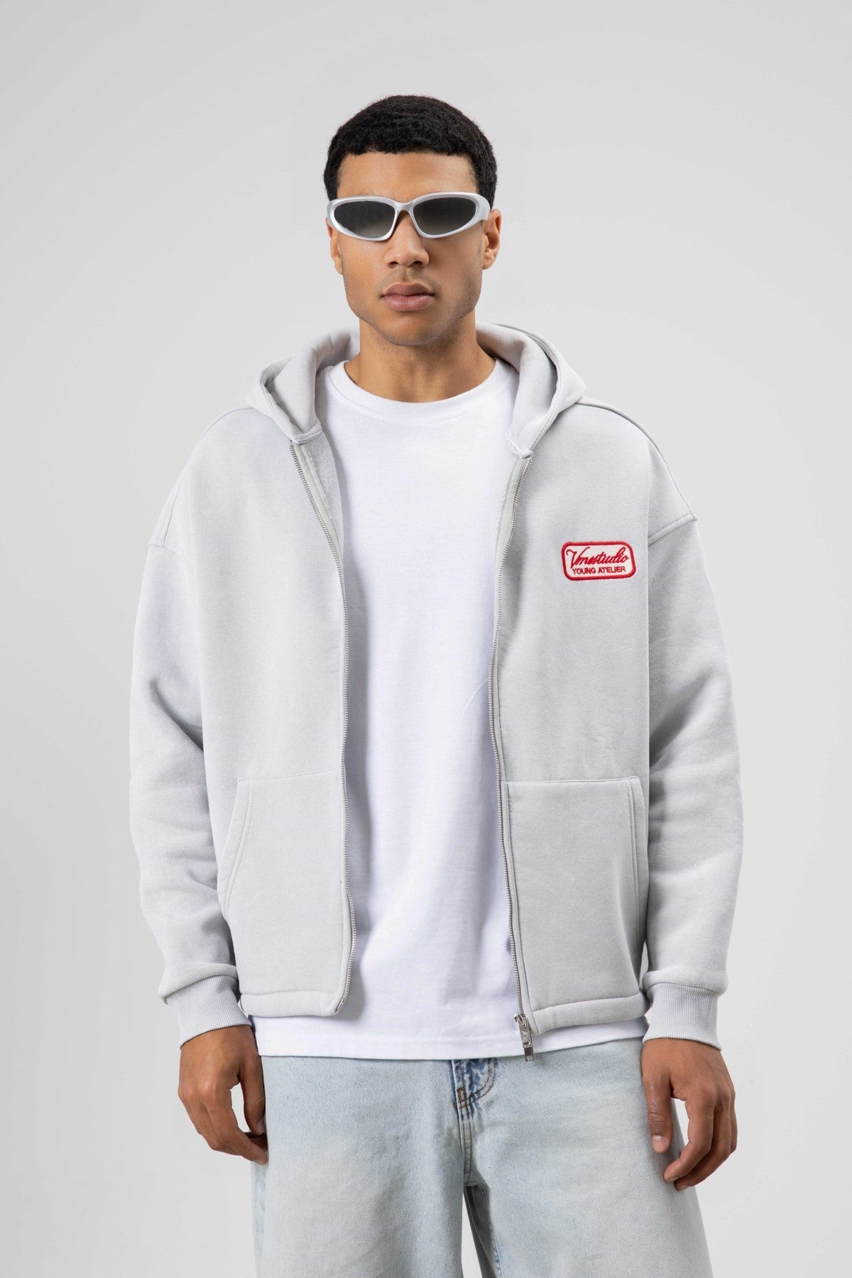 Oversized Zipper-Front Hooded Sweatshirt