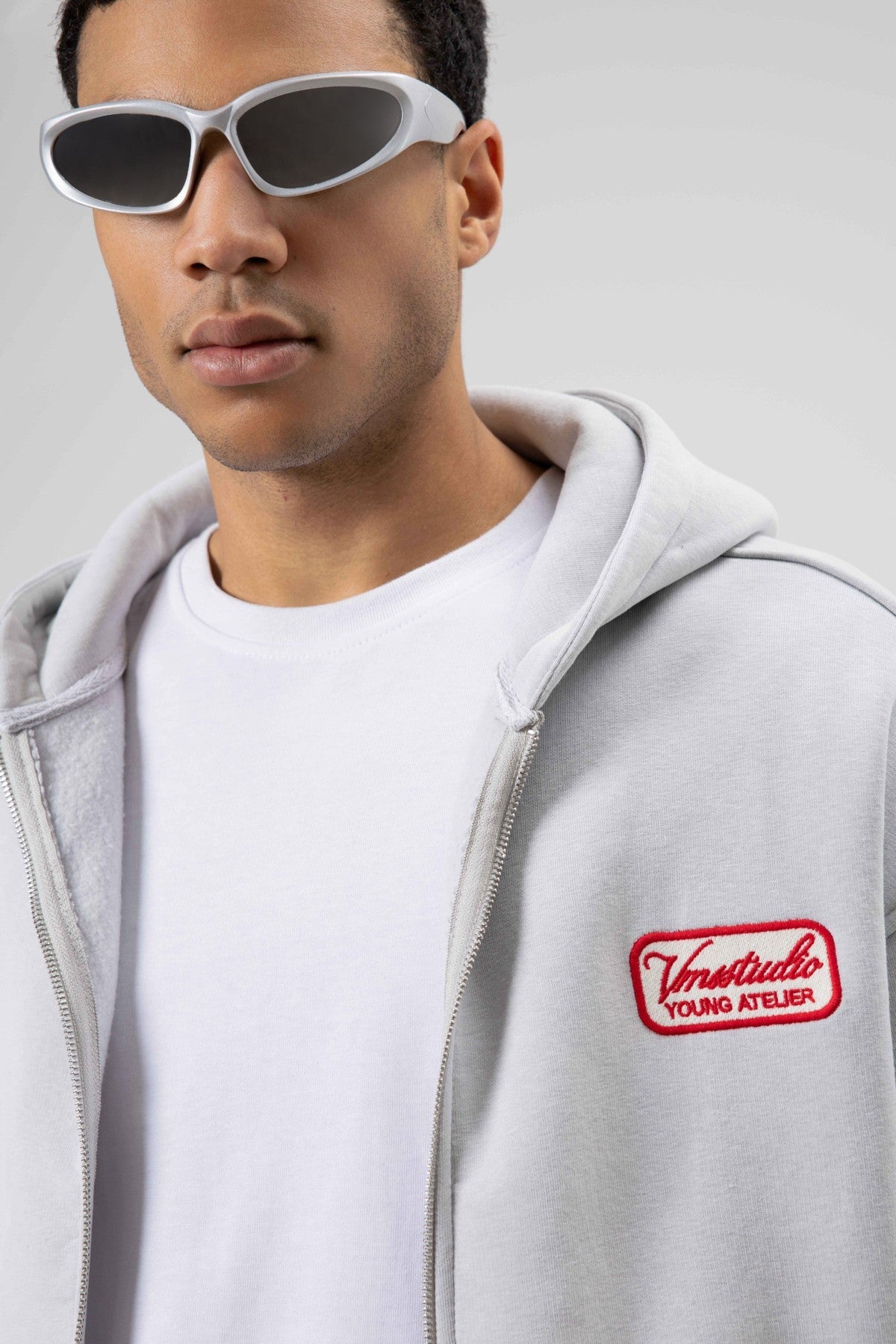Oversized Zipper-Front Hooded Sweatshirt