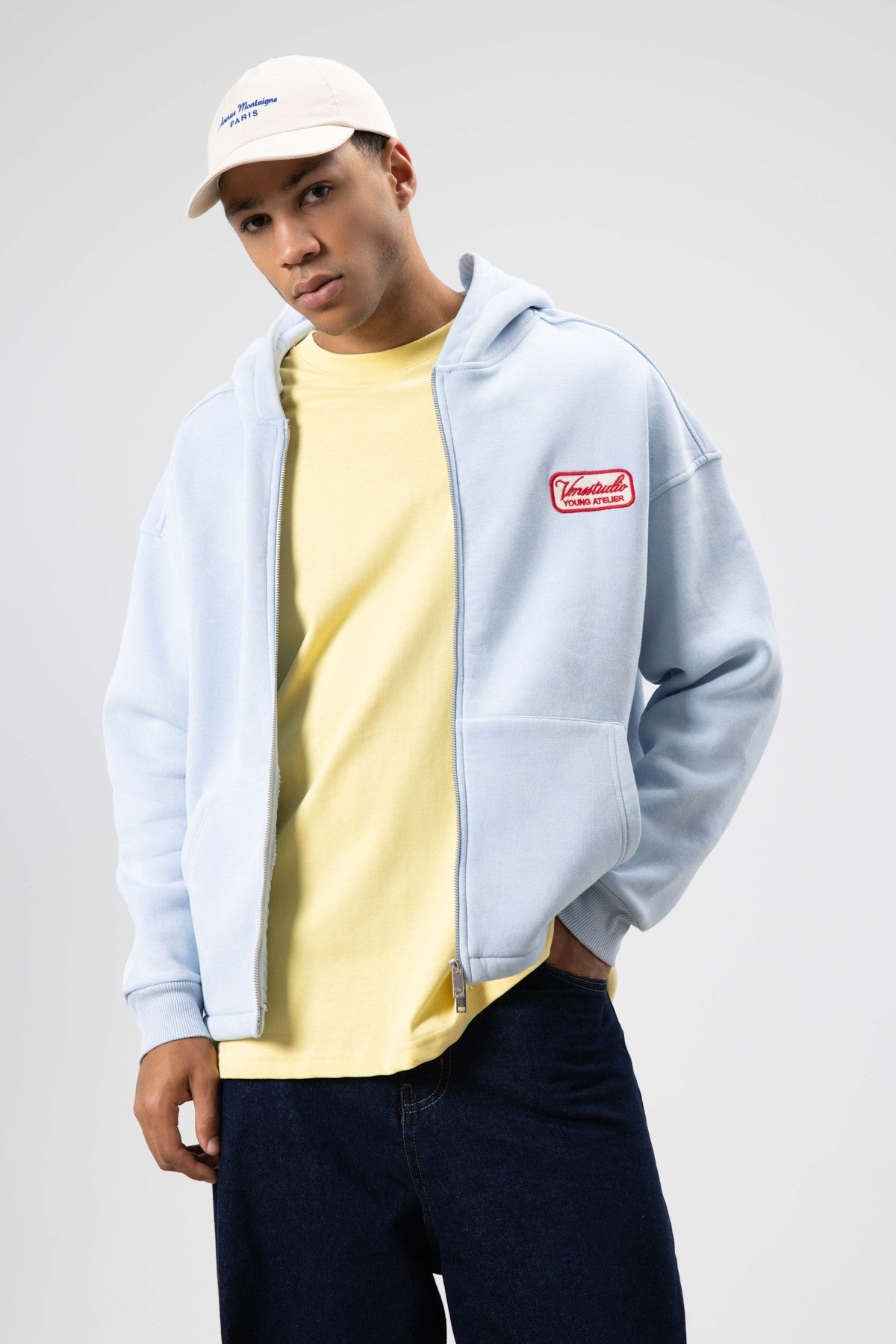 Oversized Zipper-Front Hooded Sweatshirt