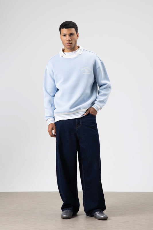 Oversized Collar Sweatshirt with Embroidery Details