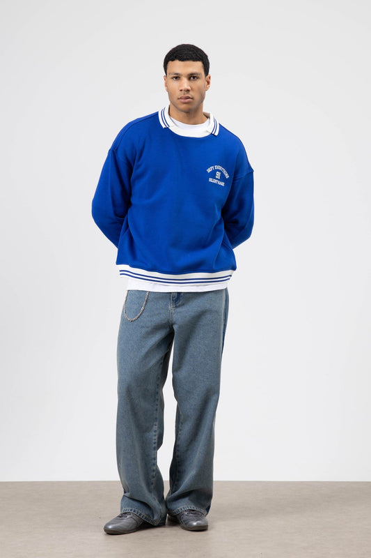 Oversized Collar Sweatshirt with Embroidery Details