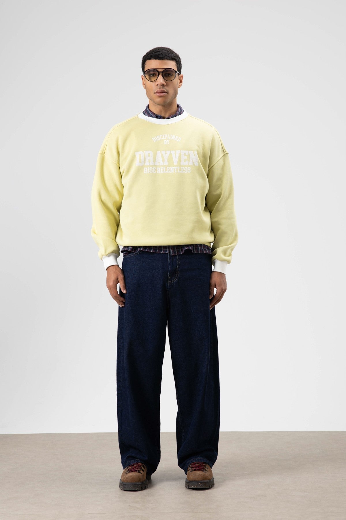 Oversized Bike Neck Print Sweatshirt, Yellow