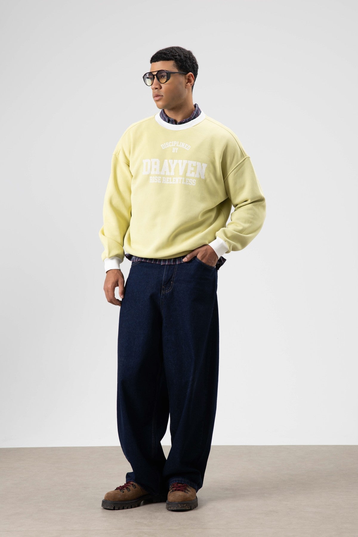 Oversized Bike Neck Print Sweatshirt, Yellow