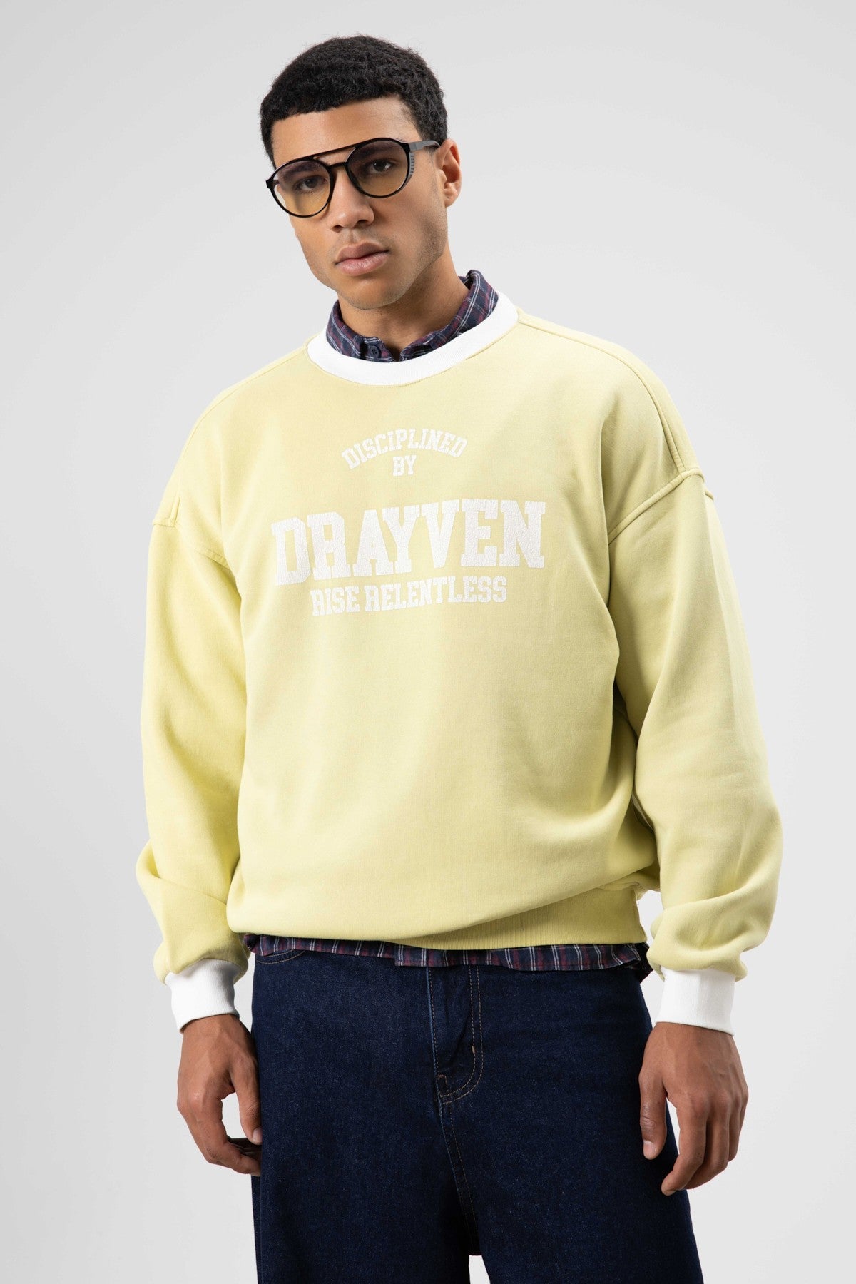 Oversized Bike Neck Print Sweatshirt, Yellow