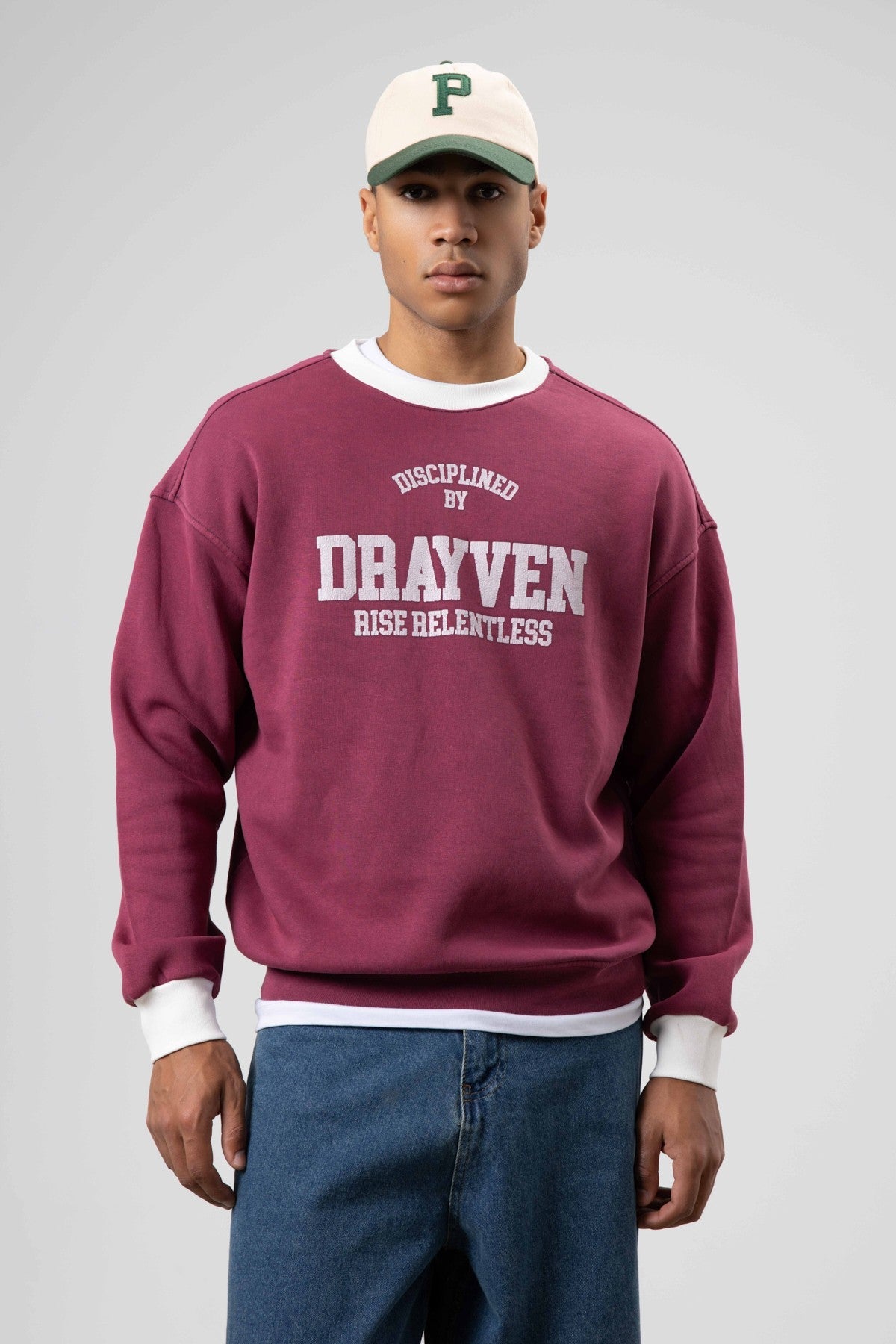 Oversized Bike Neck Print Sweatshirt, Burgundy