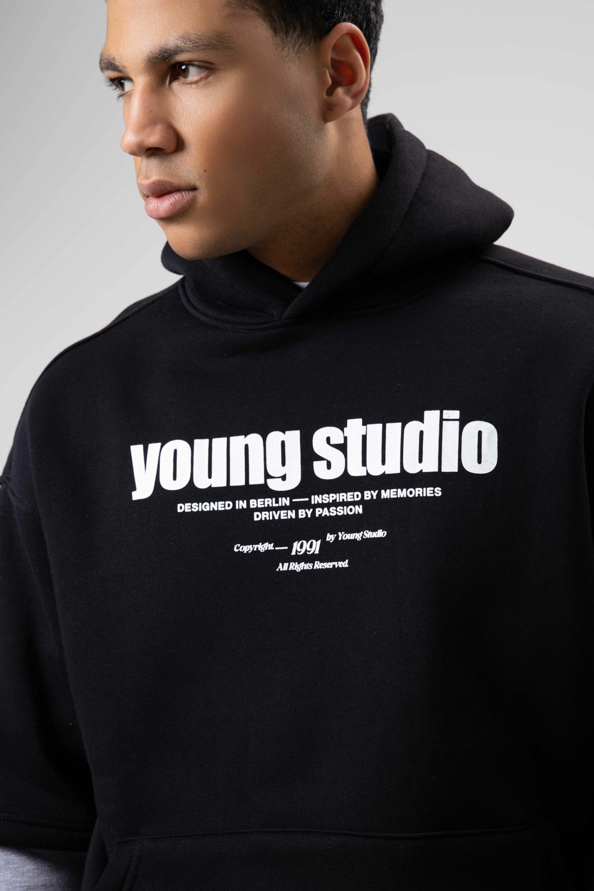Oversized Printed Hooded Sweatshirt, Black