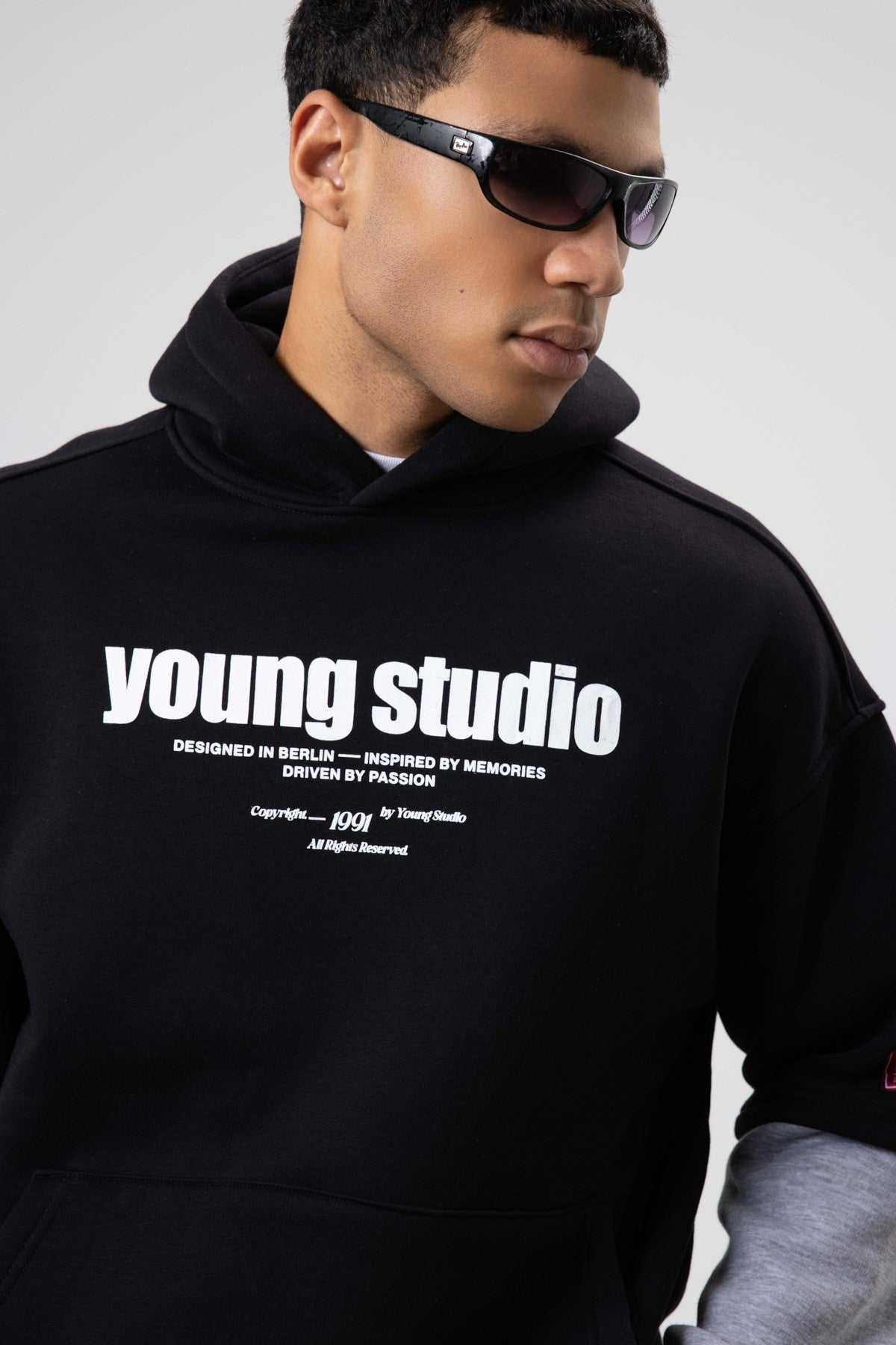 Oversized Printed Hooded Sweatshirt, Black