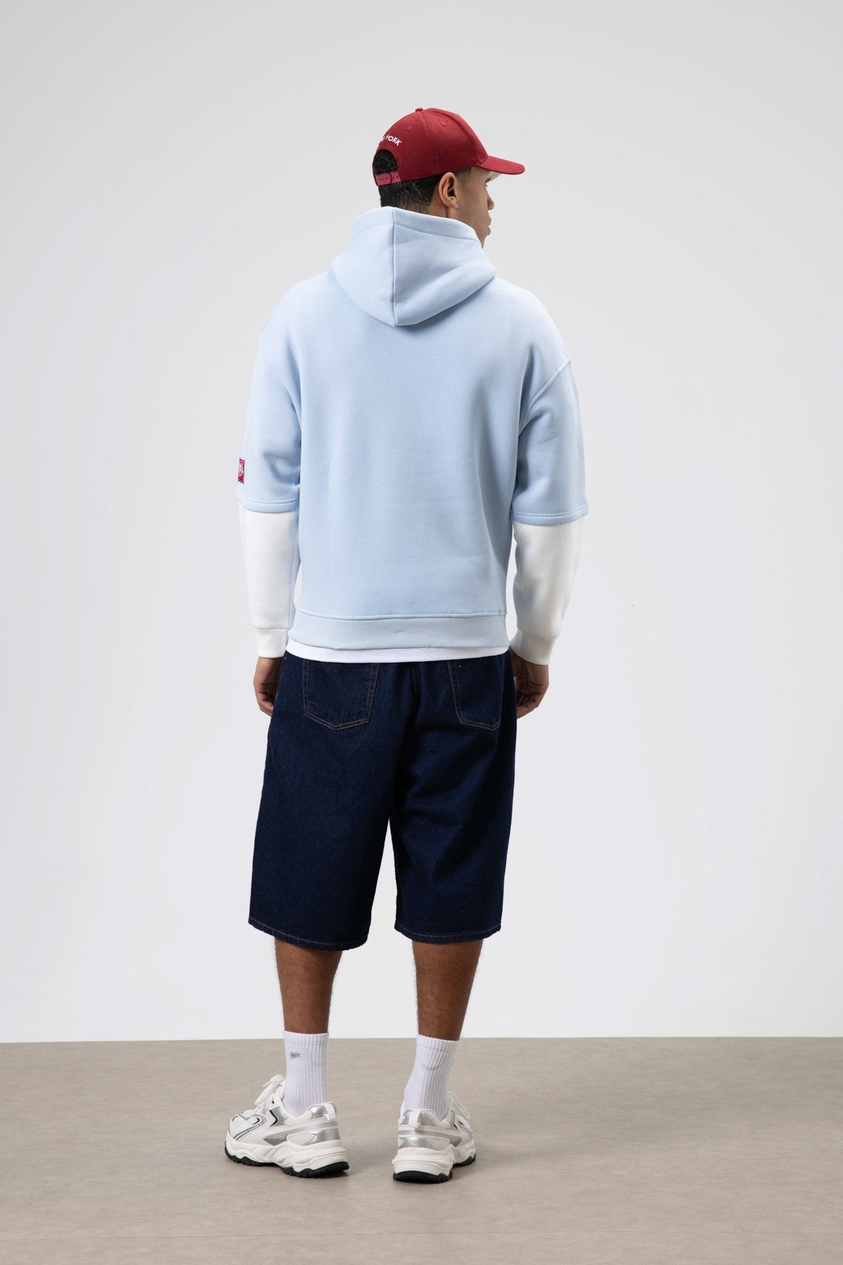 Oversized Printed Hooded Sweatshirt, Baby Blue