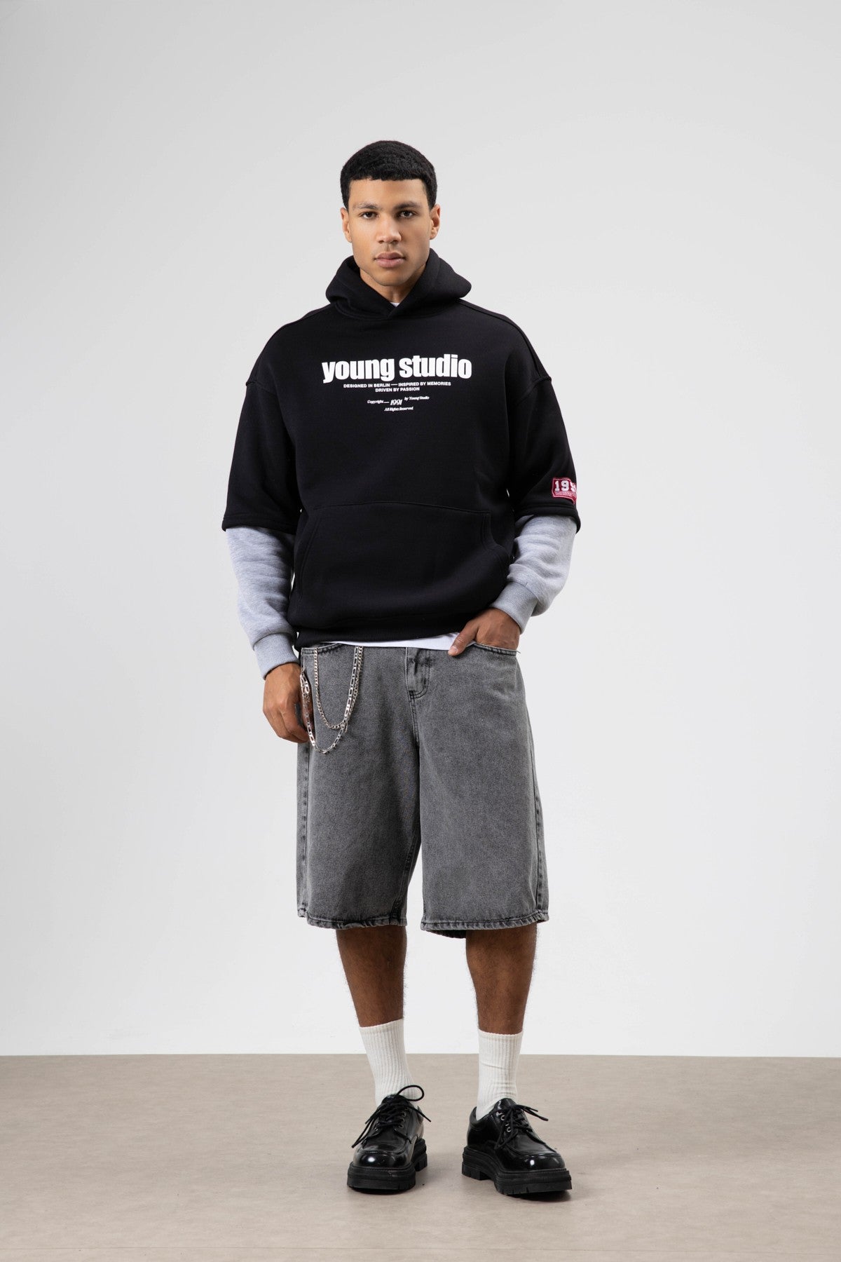 Oversized Printed Hooded Sweatshirt, Black
