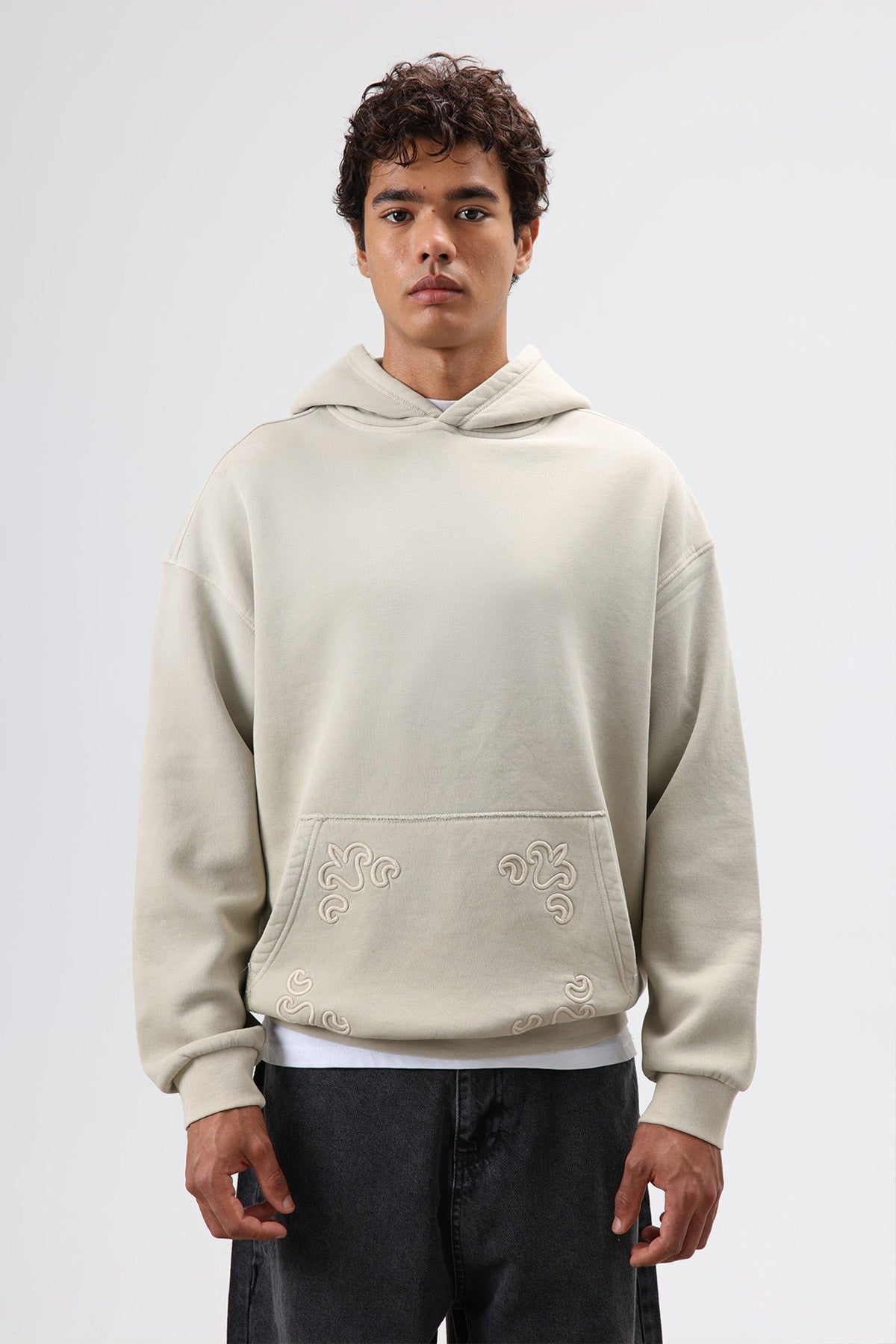 Oversized Printed Washed Sweatshirt with Polo Collar