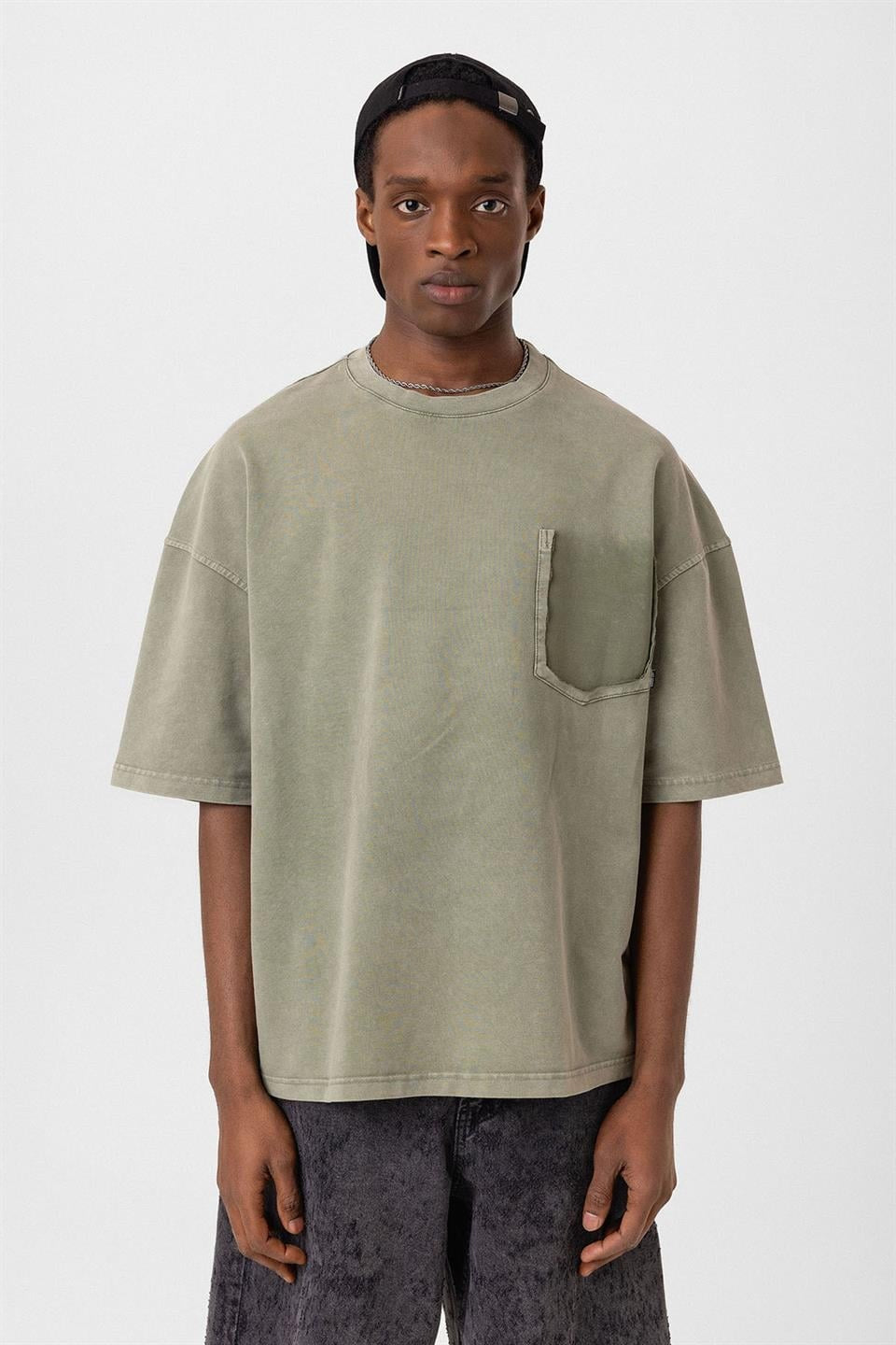 Oversized T-Shirt with Washed Pocket Detail