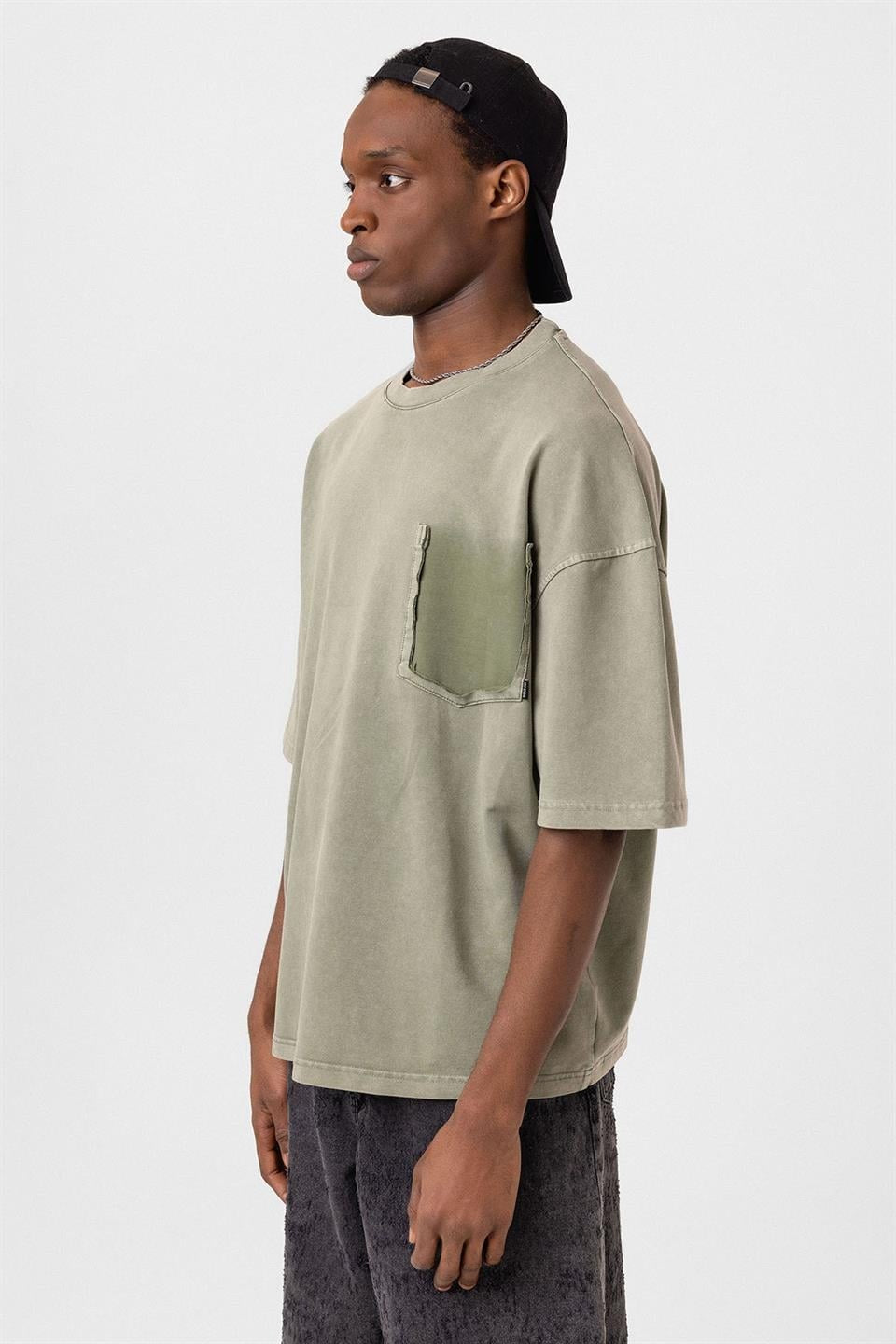 Oversized T-Shirt with Washed Pocket Detail