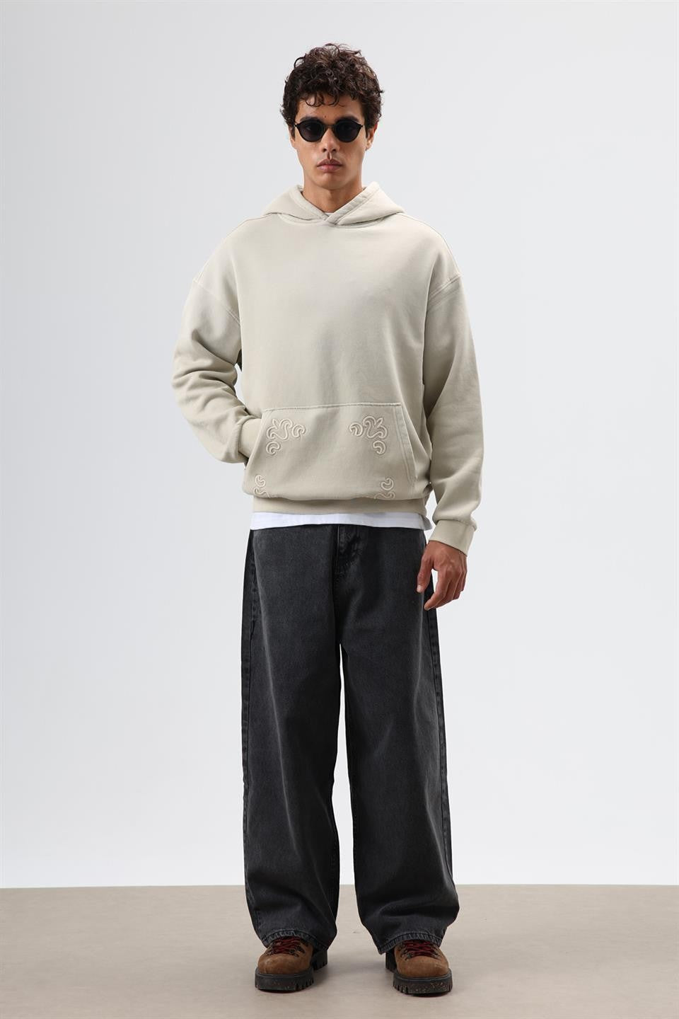 Oversized Hoodie with Embroidered Details