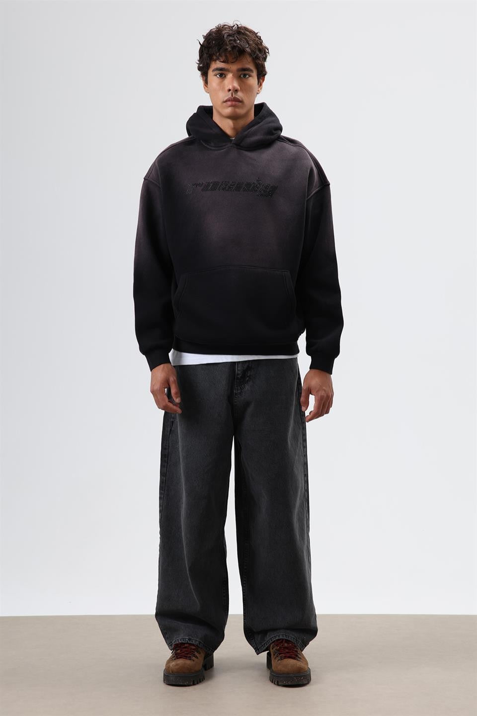 Oversized Printed Washed Hoodie