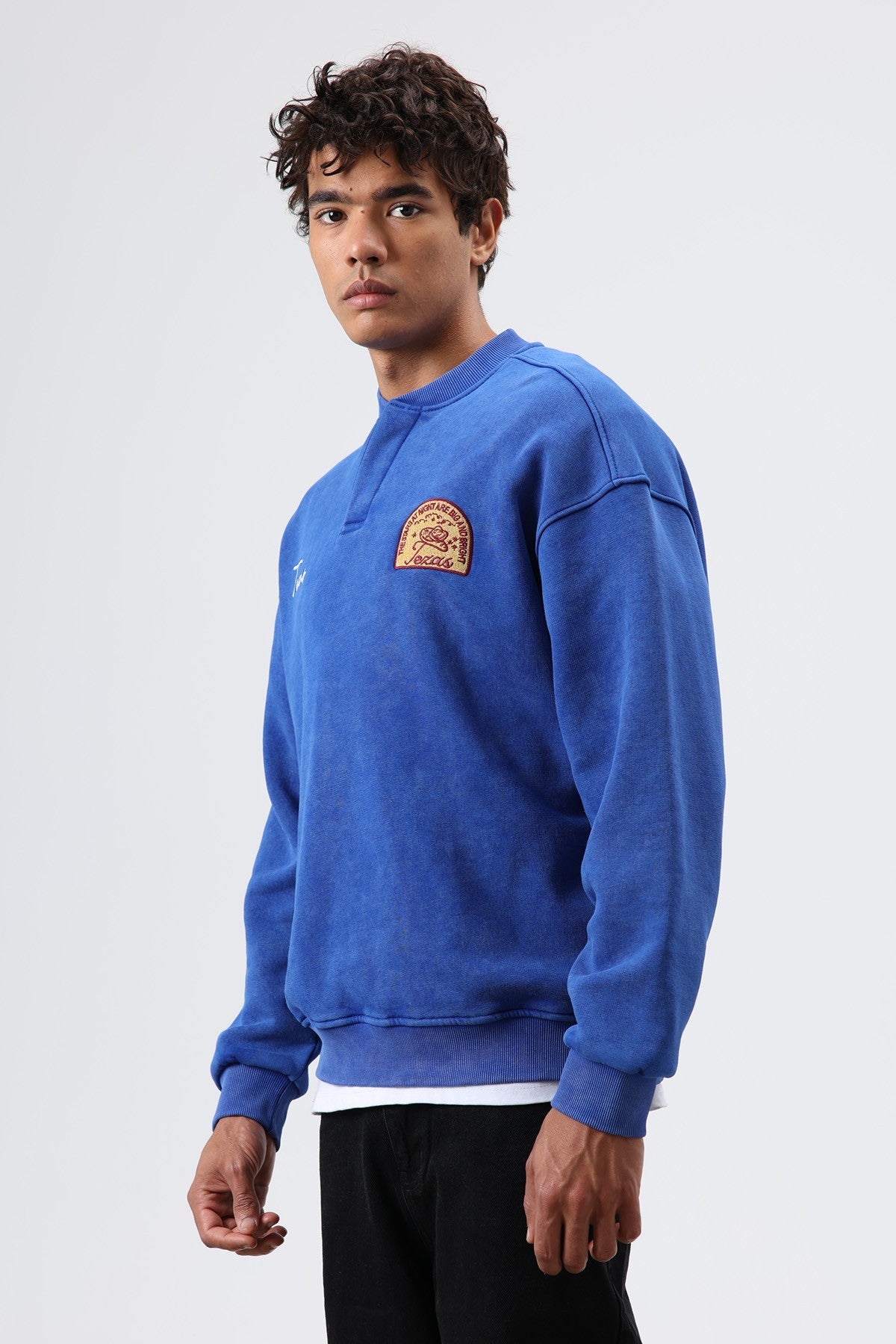 Oversized Henley-Neck Printed Sweatshirt