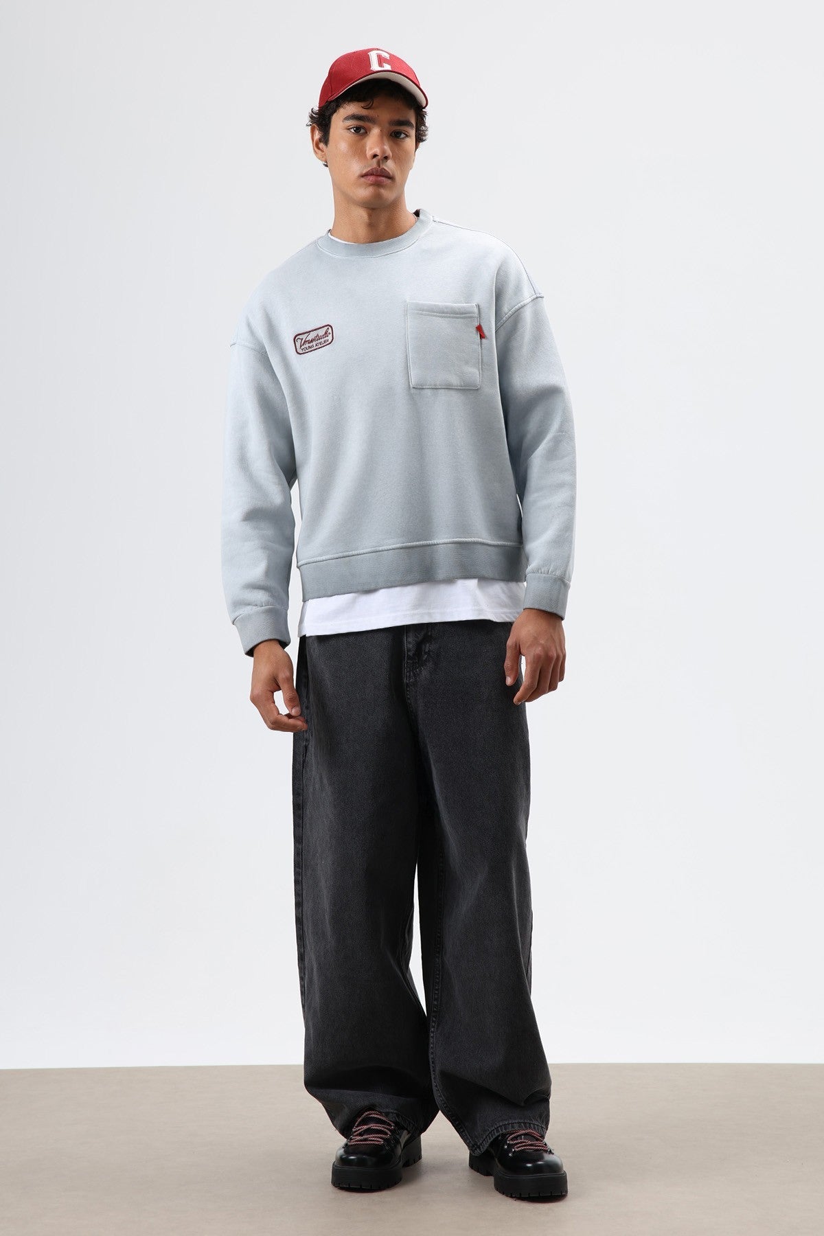 Oversized Bike Neck Sweatshirt with Pockets
