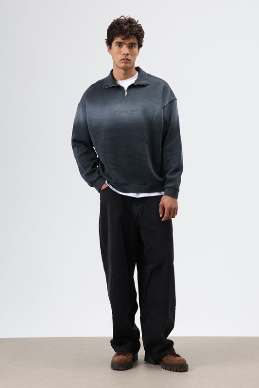 Oversized Sweatshirt with a Collar and Zipper